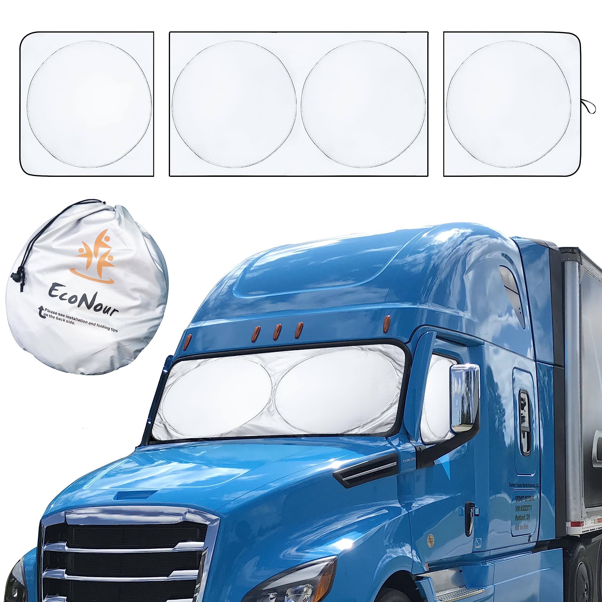 Econour Detachable Semi-Truck Sun Shade For Windshield And Side Windows | 500T Polyester Maximum Coverage To Block Uv/Sun Heat R