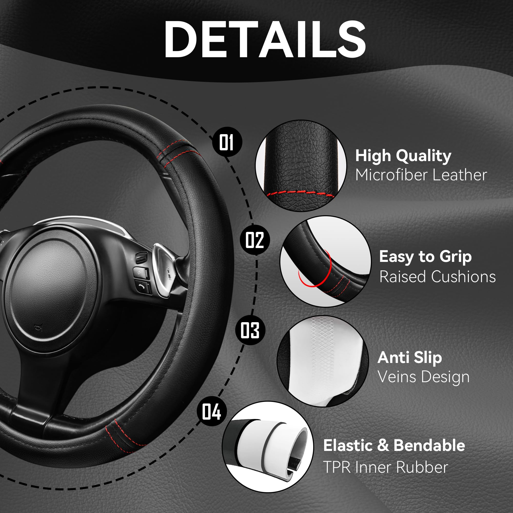 Car Pass Leather Car Seat Cover Full Set With Steering Wheel Cover And 2Pcs Seat Belt Shoulder Pads,For Trucks And Suv With Buil