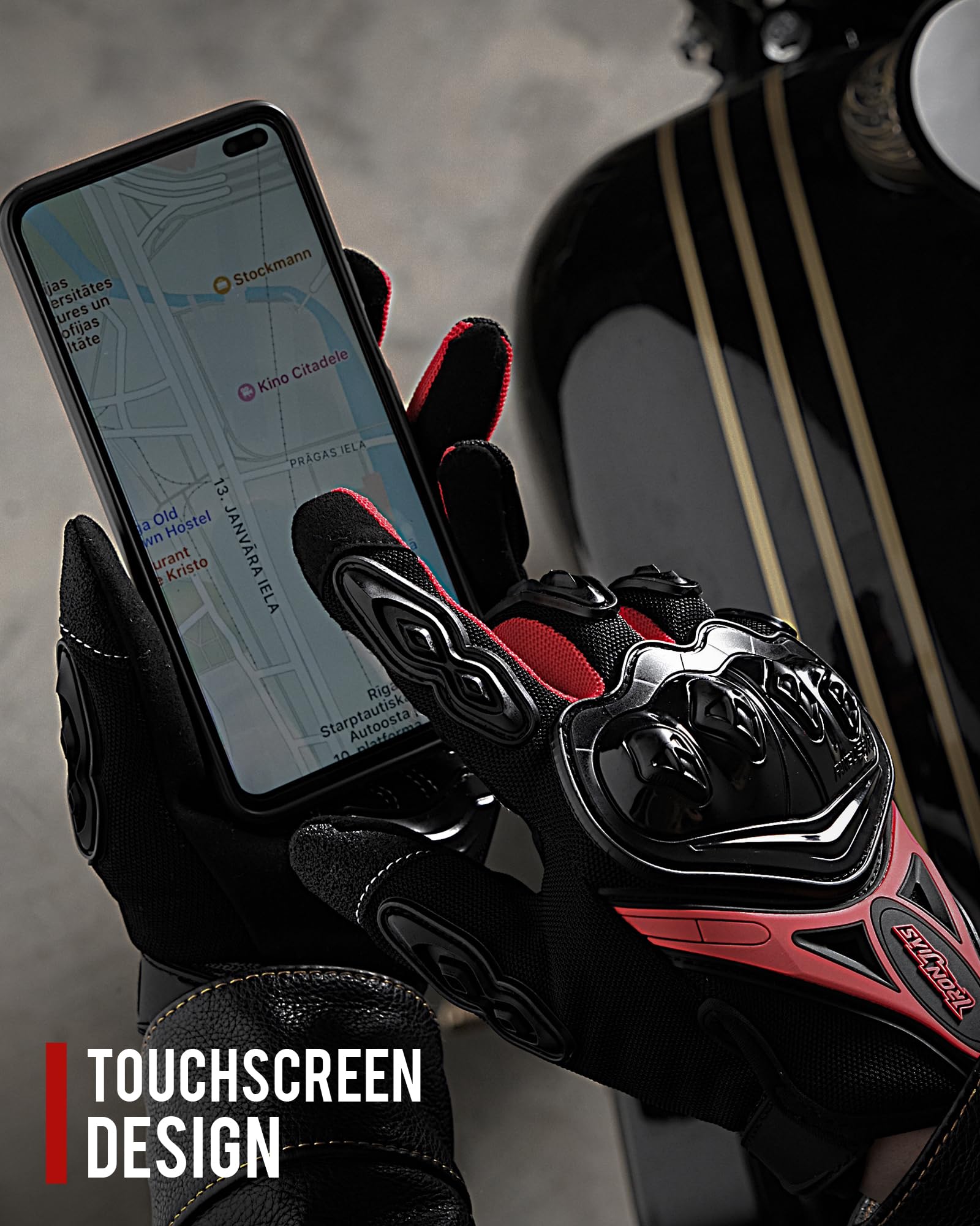 Iron Jia'S Motorcycle Gloves Full Finger Durable For Road Racing Bike Summer Spring Powersports Support Touch Screen Red-M