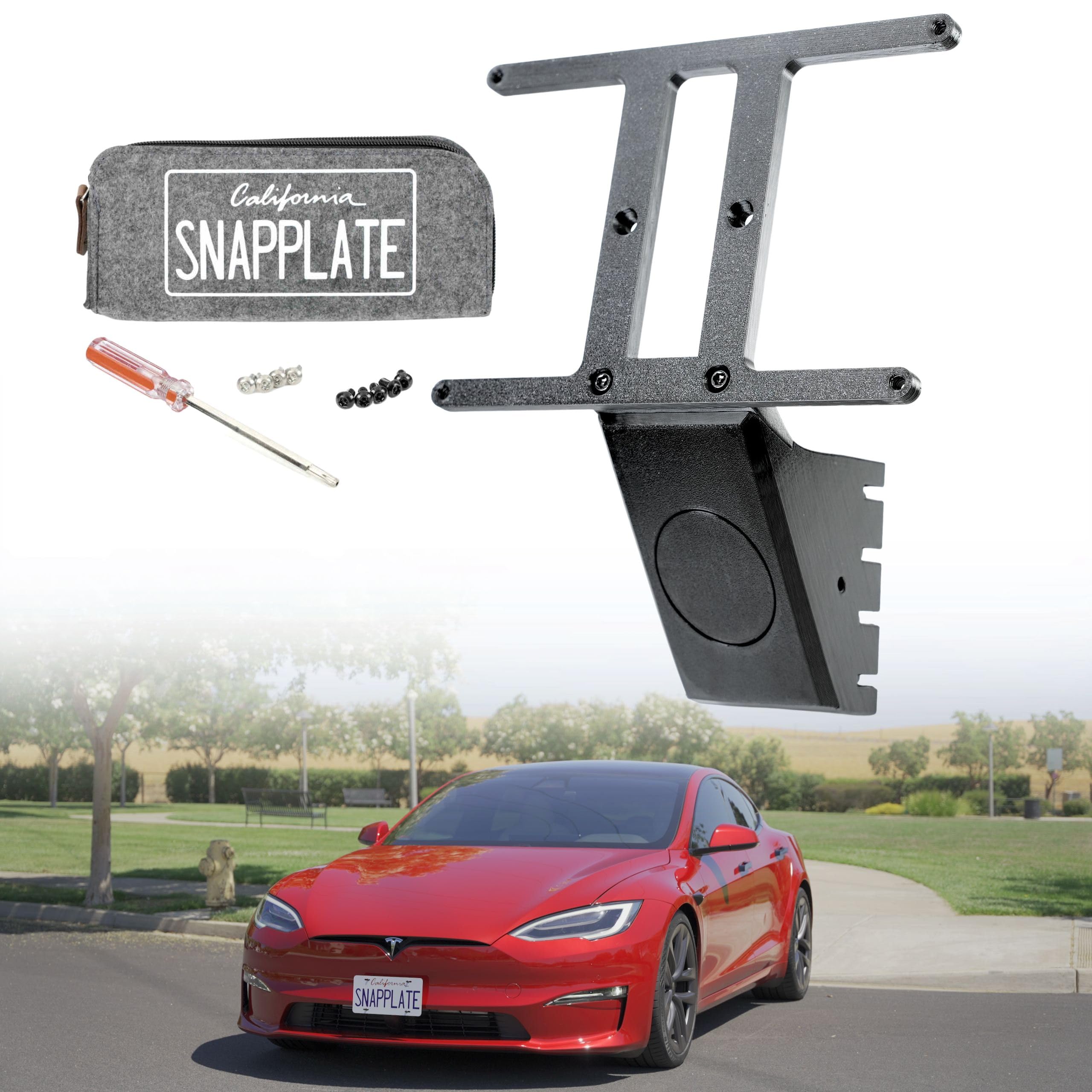 Snapplate Front License Plate Holder For Tesla Model S - Safety-Optimized Breakaway Design, Anti-Theft, Removable, Height-Adjust