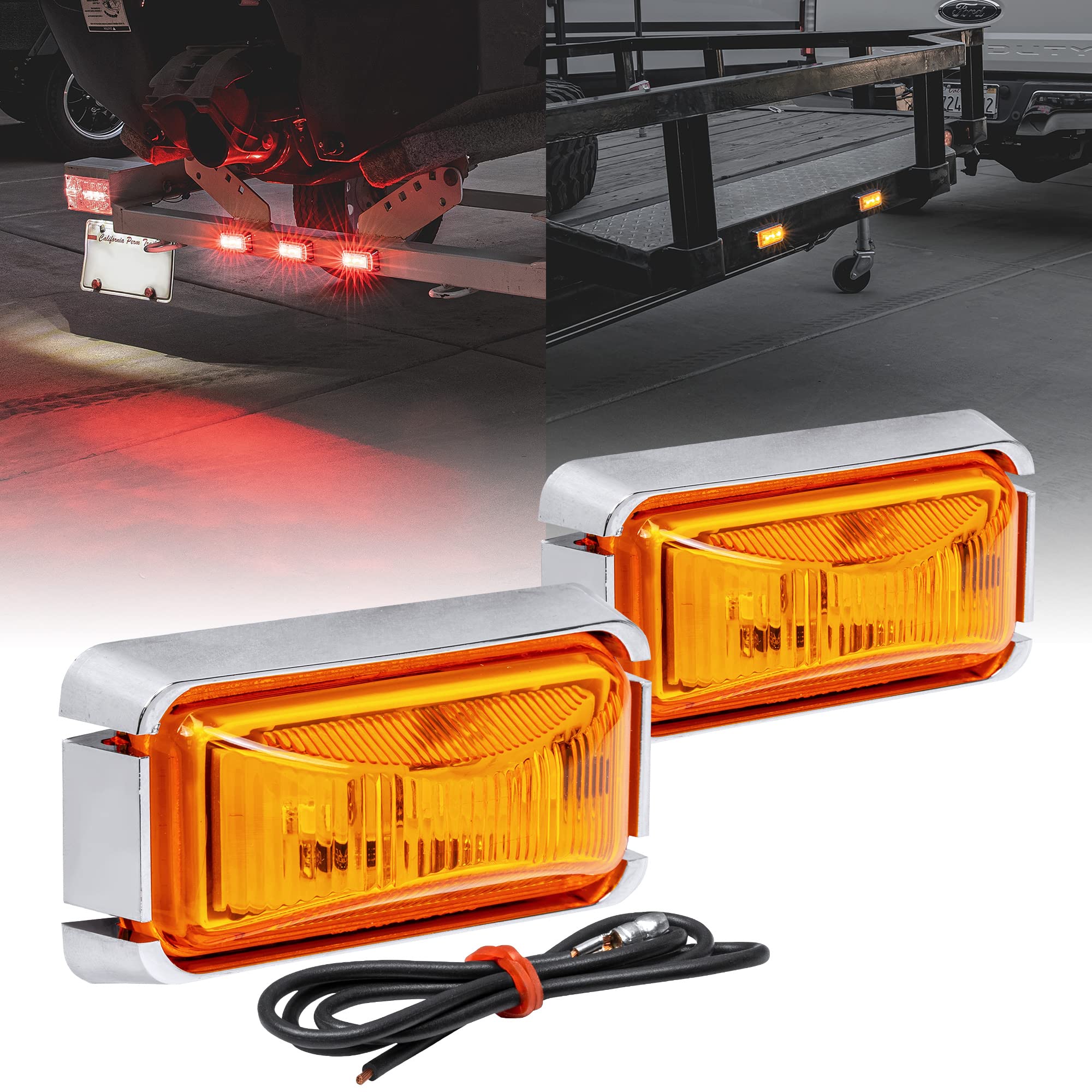 True Mods 2Pc 2.5'' Amber Led Trailer Marker Light W/Chrome Bezel [Dot Fmvss 108] [Sae P2Pc] [Surface Mount] [Waterproof Ip67] S