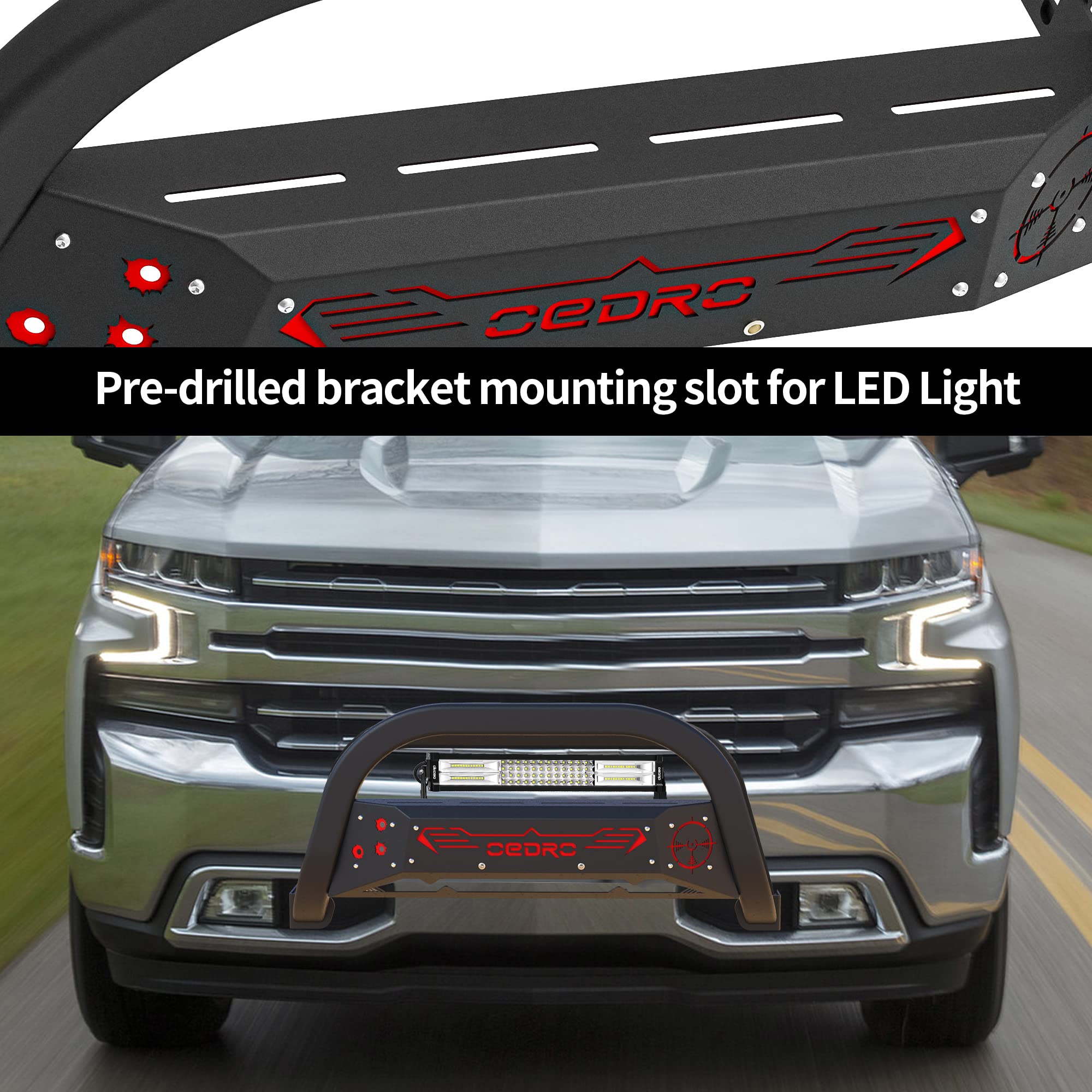 Oedro Paintable Bull Bar Fits 2019-2024 Chevy Silverado 1500/Gmc Sierra 1500 (Exclude 2019 Silverado 1500 Ld), Truck Brush Guard, Front Bumper Push Bar W/Grille Skid Plate Light Mount