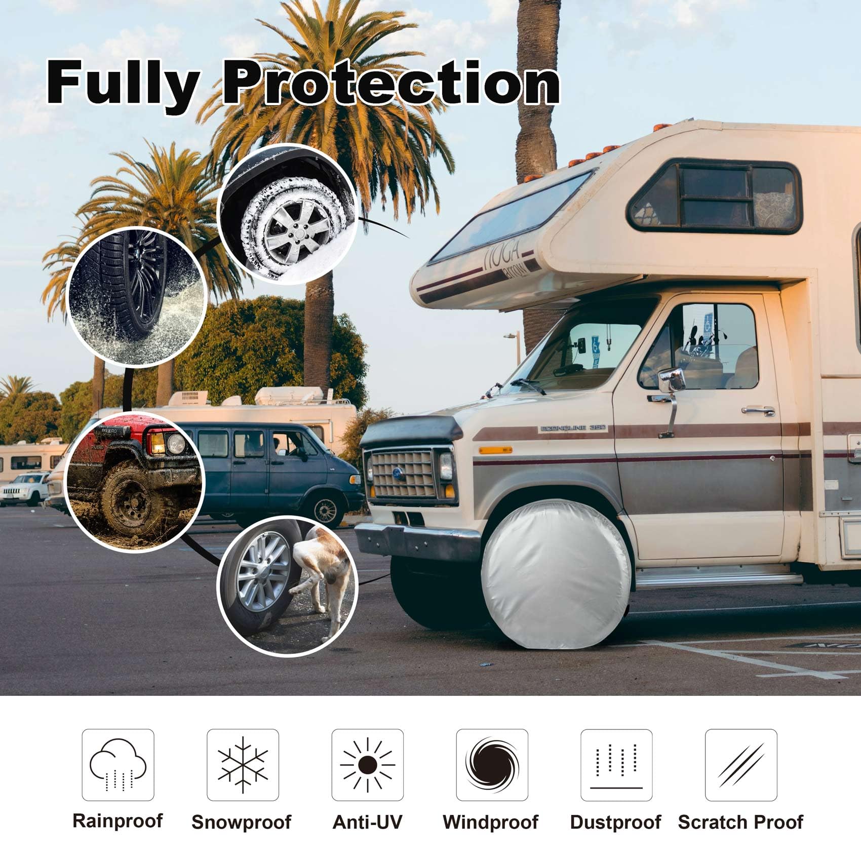 Explore Land Weatherproof Tire Covers 4 Pack Alumium Wheel Protector For Truck, Suv, Trailer, Camper, Rv,S (Fits Diameter 29 ''-