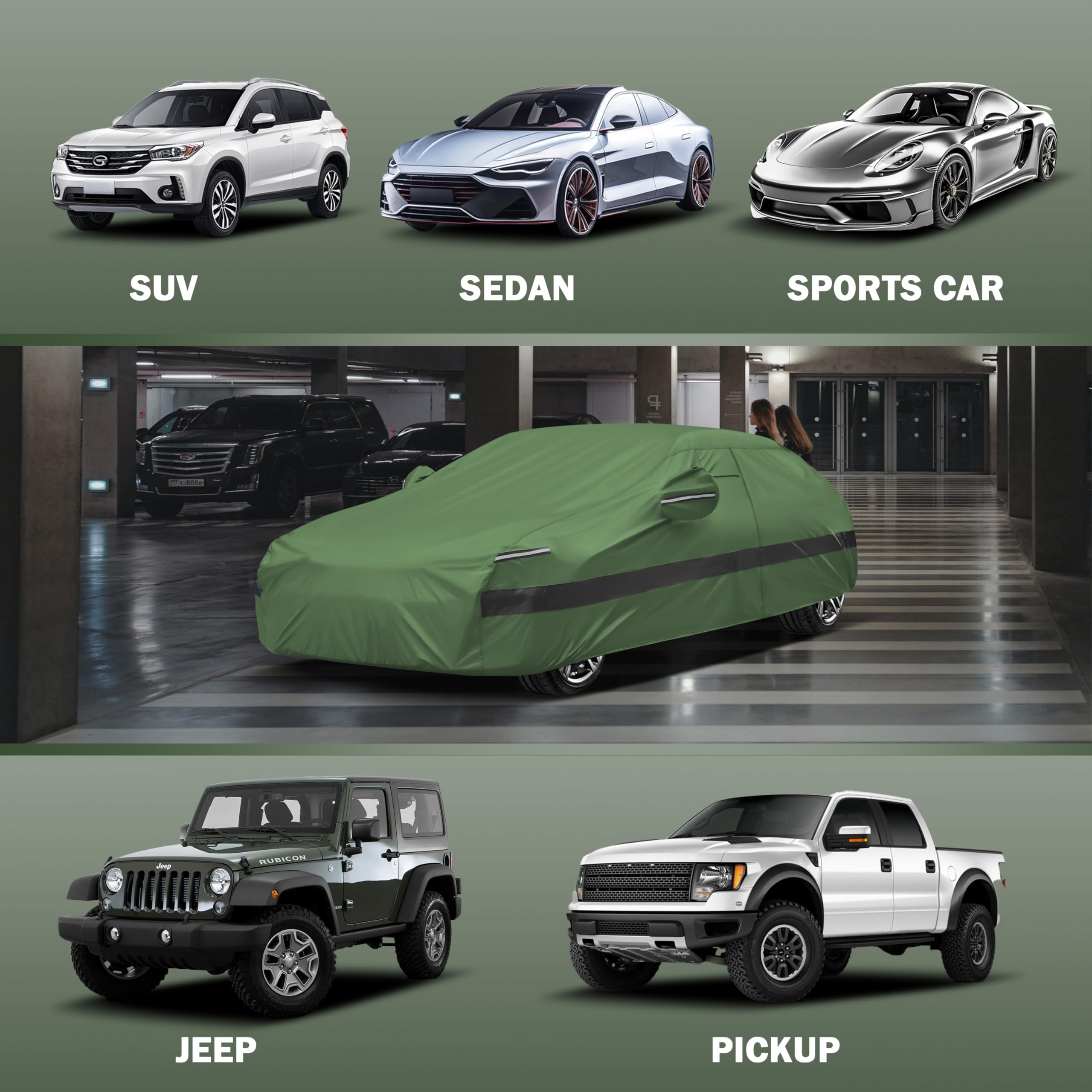 Jurmon Heavy Duty Outdoor Car Cover Compatible With Ford Mustang,Waterproof All Weather For Automobiles, Outdoor Full Cover Rain