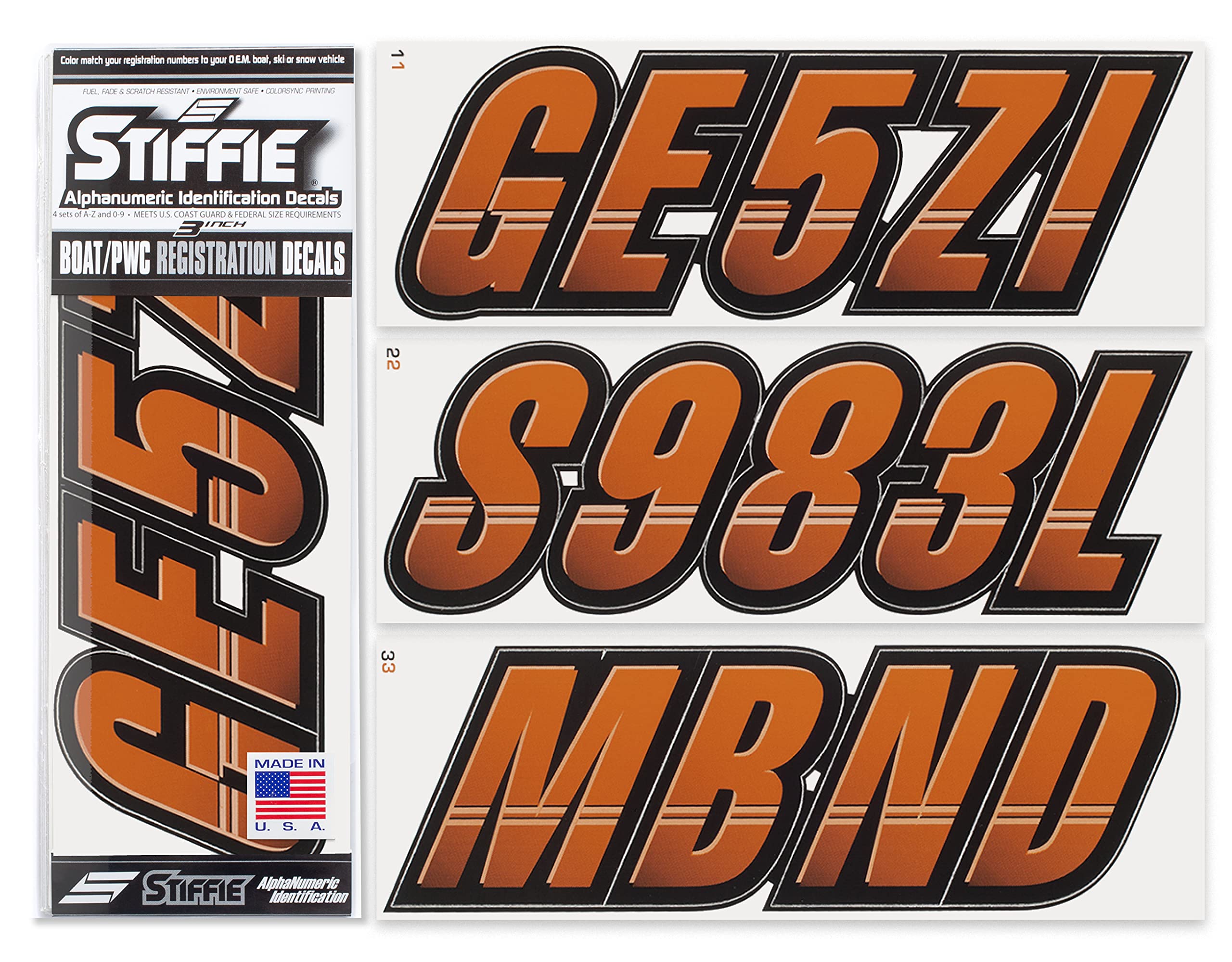 Stiffie Techtron Rust/Black 3 '' Boat & Pwc Registration Decals  Numbers Letters Stickers