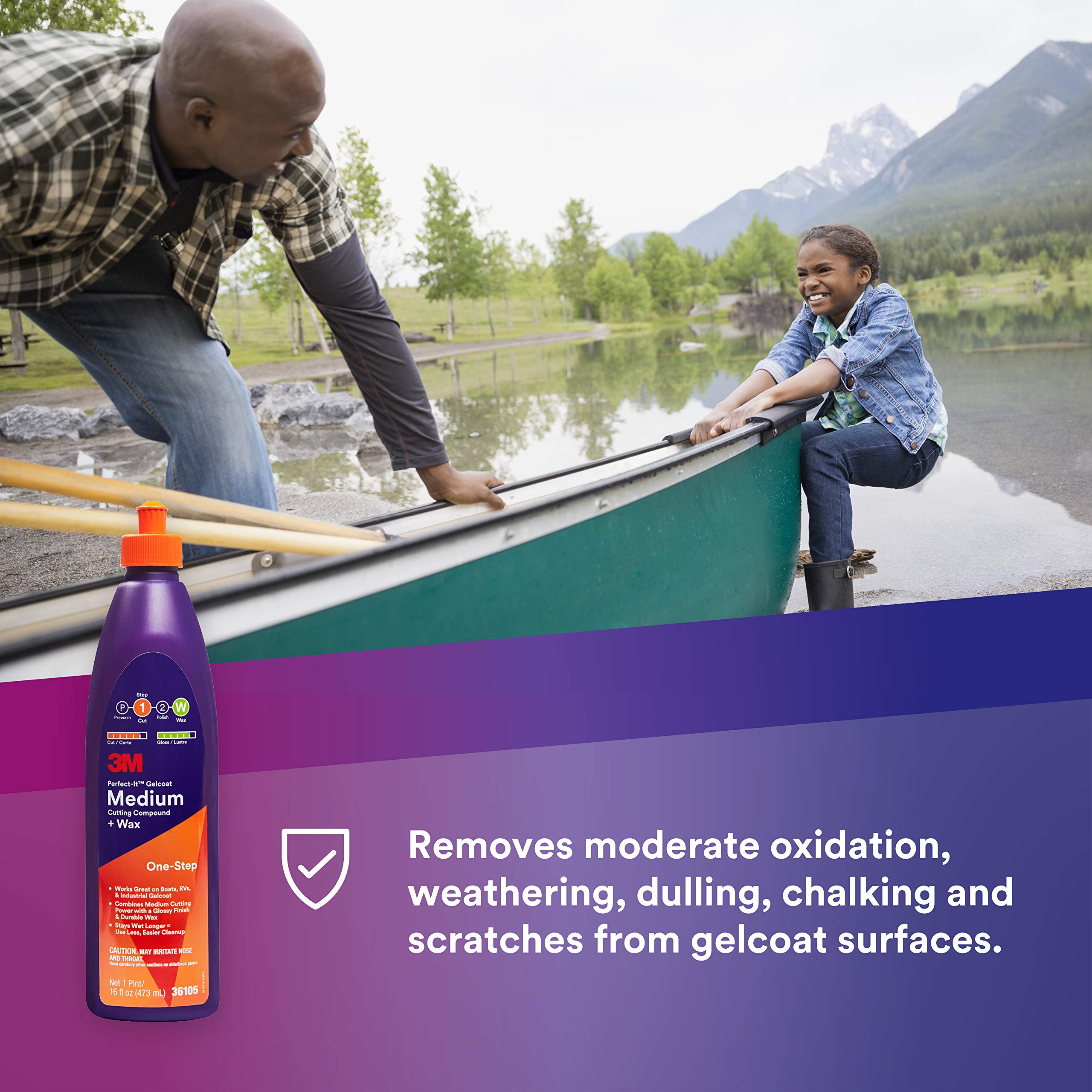 3M Perfect-It Gelcoat Medium Cutting Compound + Wax, 36105, 1 Pint, One-Step Process, P1500 And Finer Scratches, Fiberglass Oxid