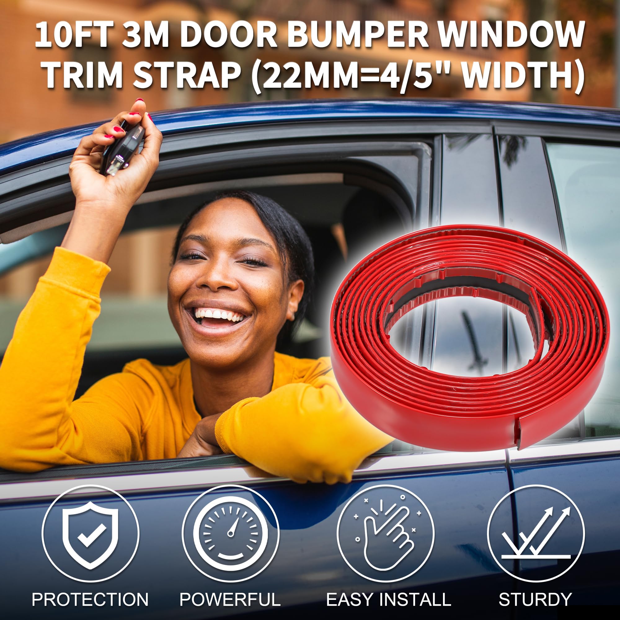 TUCKBOLD Car Truck Window Trim Strip 4/5'' 22mm Width 10Ft 300cm Self Adhesive Scratch-Proof | Universal Exterior Interior Bumpe