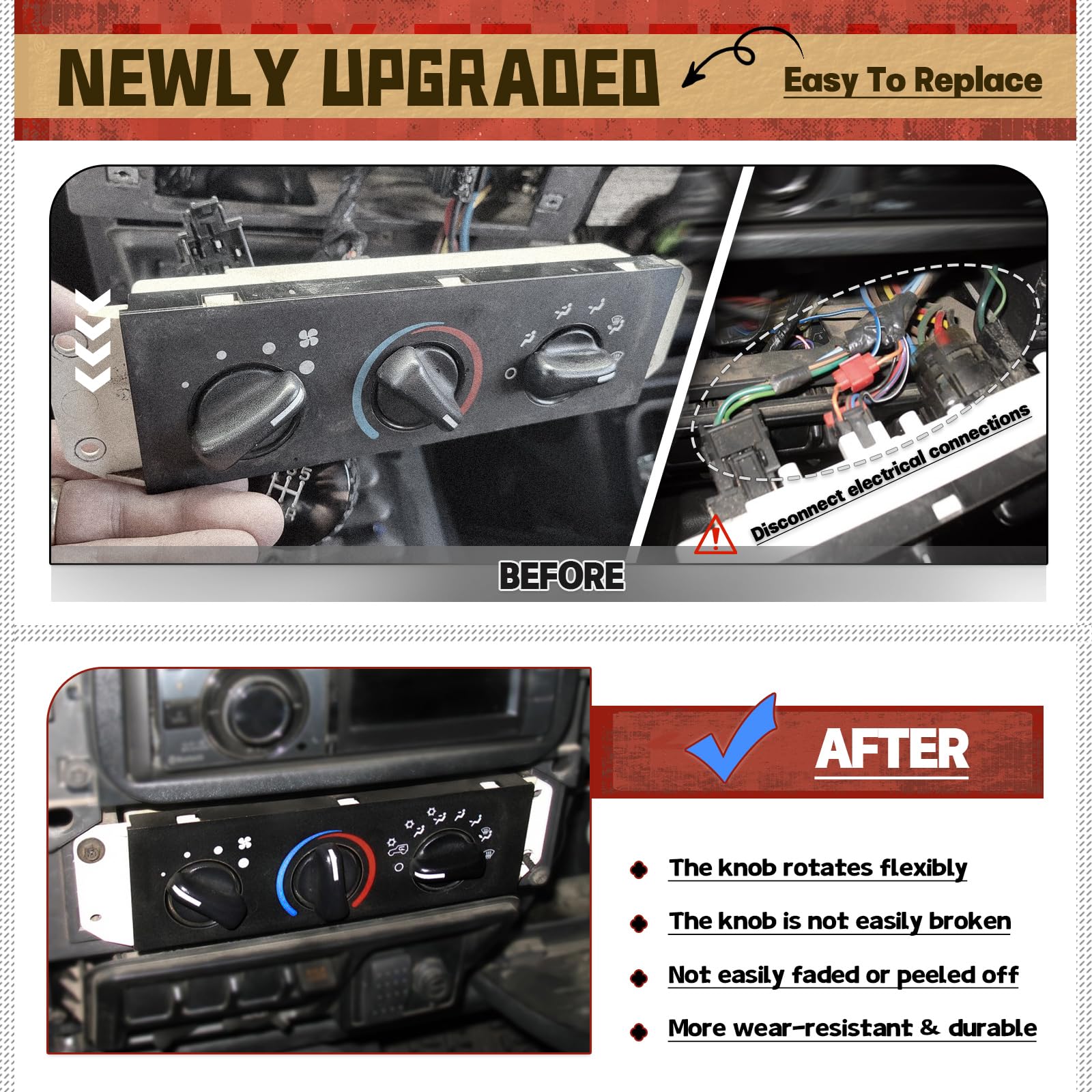 HVAC Climate Control Panel with Blower Motor Switch for Jeep Wrangler TJ 1999 2000 2001 2002 2003 2004 Replace 55037473AB
