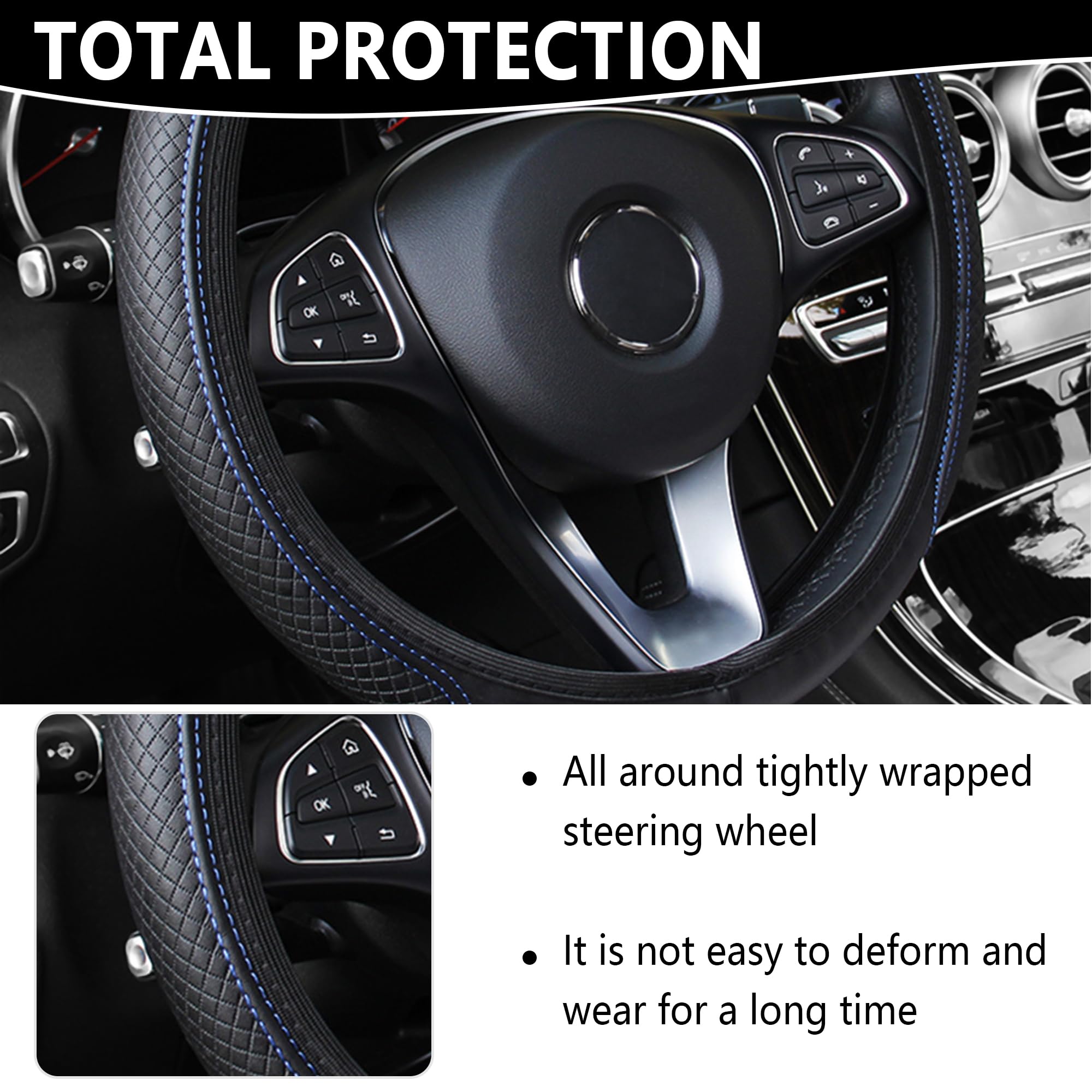 Leather Steering Wheel Cover,Anti Slip Car Steering Wheel Cover For Car Decorations & Steering Wheel Protections,Universal 15Inc