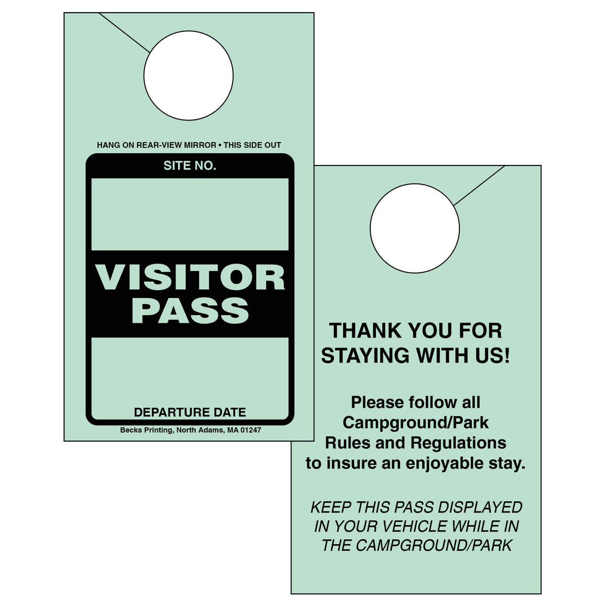 Visitor Pass Parking Permit Rearview Mirror Hang Tag For Campgrounds R ...
