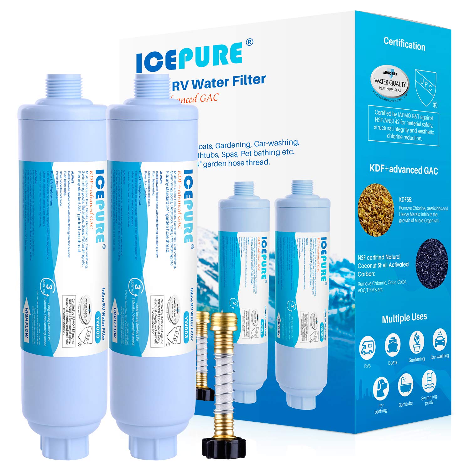 Icepure Rv Water Filter System For Garden, Rv, Pool, Camper, Marine, Boat Hose For Drinking, Car Washing, Gardening, Planting, S