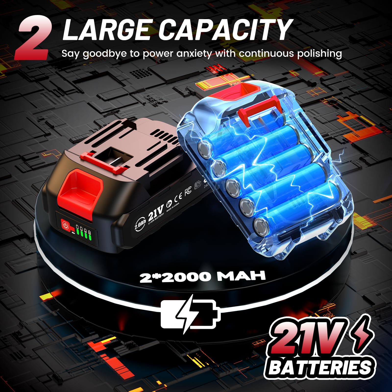 Avhrit Cordless Car Buffer Polisher Kit W/ 2X2000Mah 21V Batteries, 6 Inch Car Buffer Waxer Kit W/ 6 Variable Speed & Extra 10 P