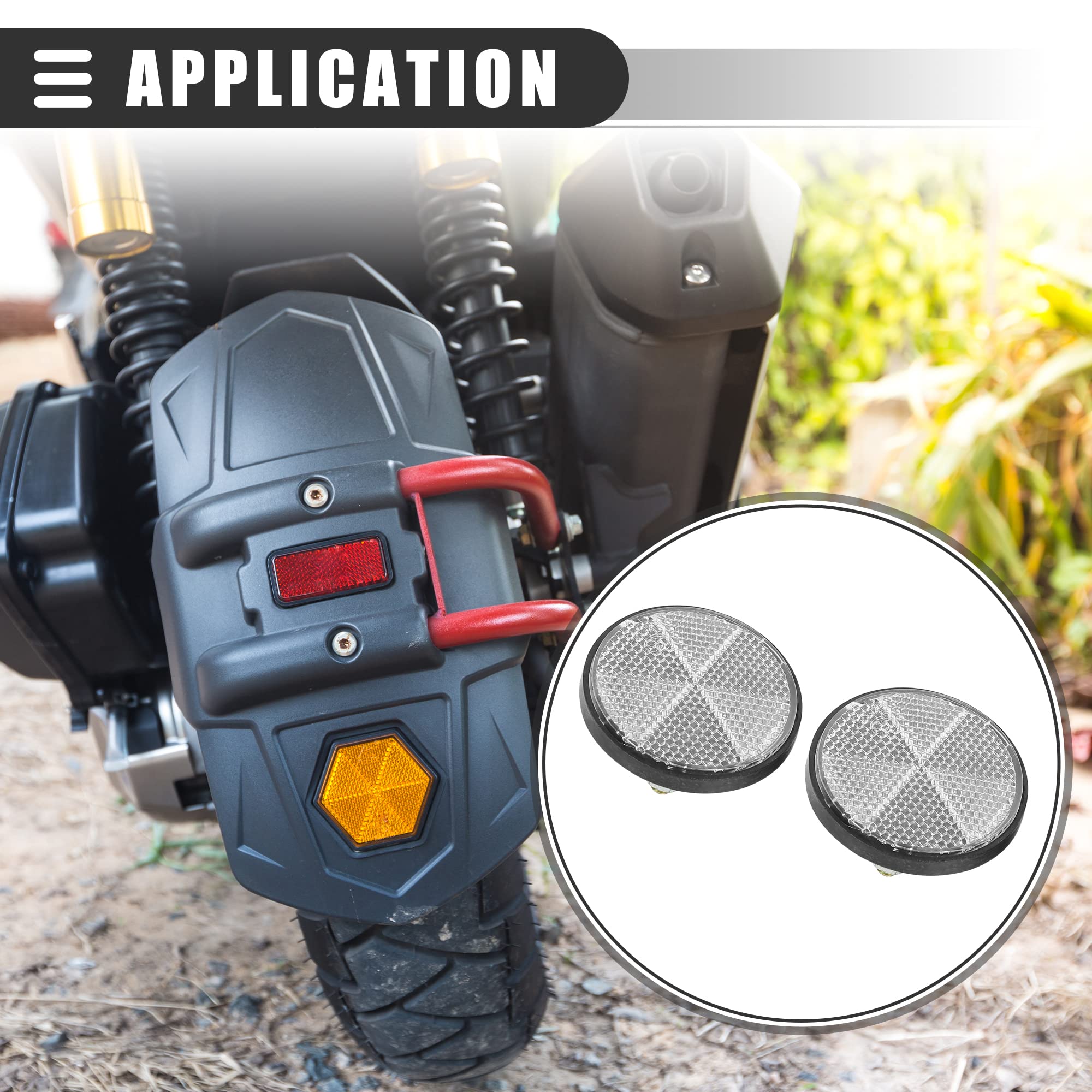 Motoforti Universal Motorcycle Bike Screw Mount, Reflective Warning Reflector, M6x1.0, Plastic, White, 1 Pair