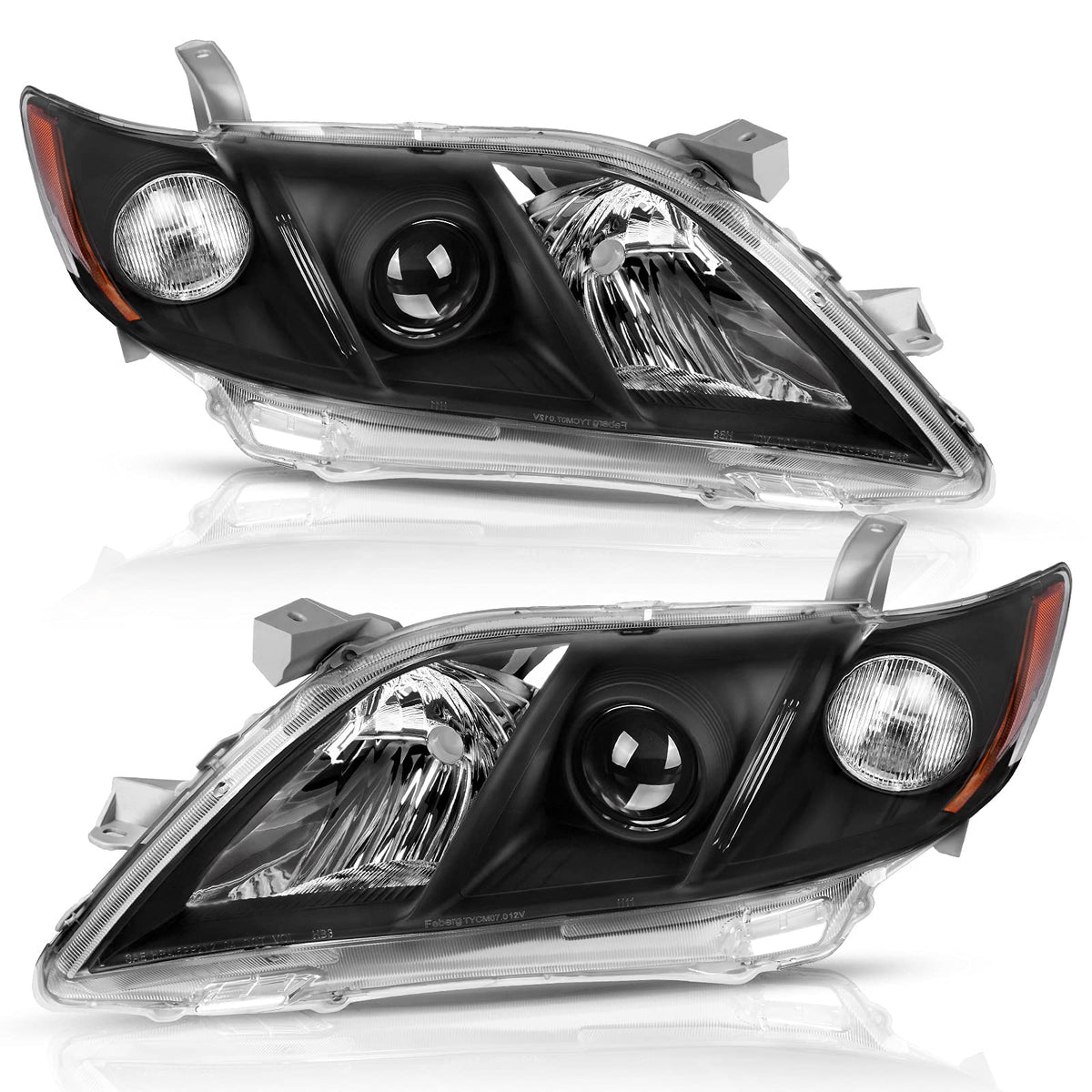 Autosaver88 Projector Headlight Assembly Compatible With 2007-2009 Camry Exclude Hybird Black Housing Amber Reflector Clear Lens