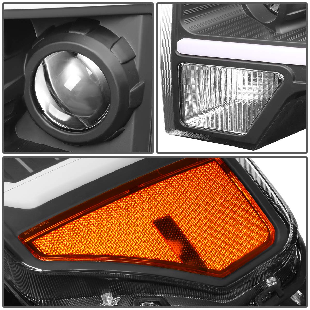 Dna Motoring Hl-Lb-F15009-Bk-Am Pair Led Drl Projector Headlight Lamp Replacement For 09-14 F-150, Black/Amber