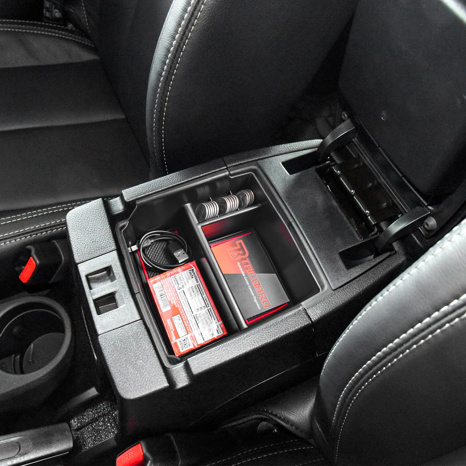 Tacobro Center Console Organizer Tray For Jeep Wrangler Jk And Jku 2011-2018 Accessories, Unlimited And 2 Door, Including Rubicon, Sport, Sahara Storage Box Insert Tray,Not For 2018 Jl/Jlu, Red Trim