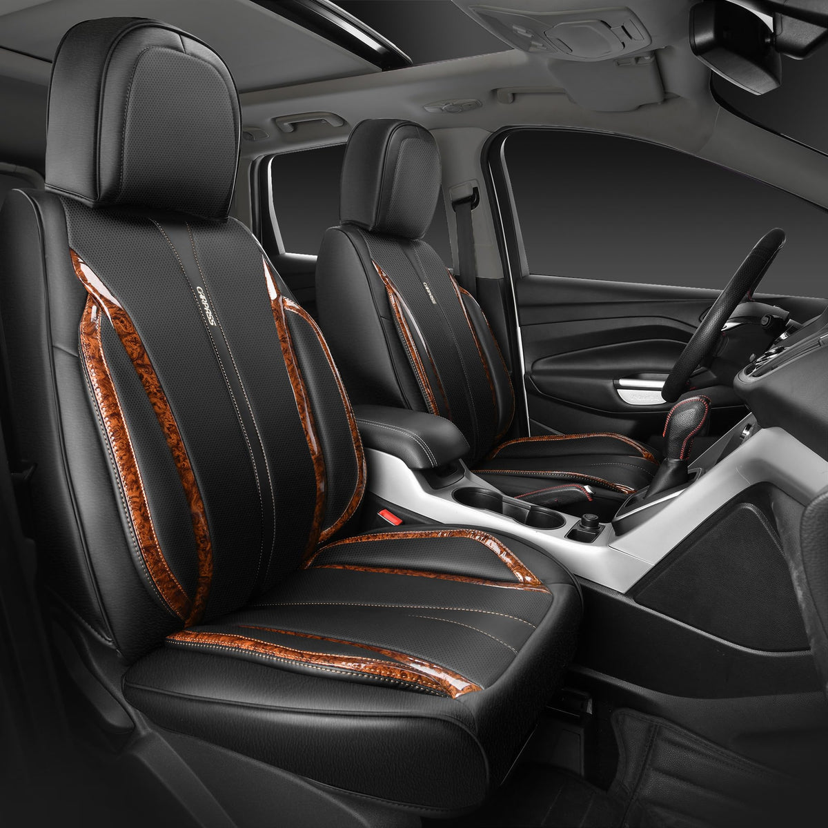 CAR PASS Nappa Leather Car Seat Covers Front Cushioned, Luxury Waterproof 2 Seat Covers Only, Anti-Slip Driver Seat Padded Unive