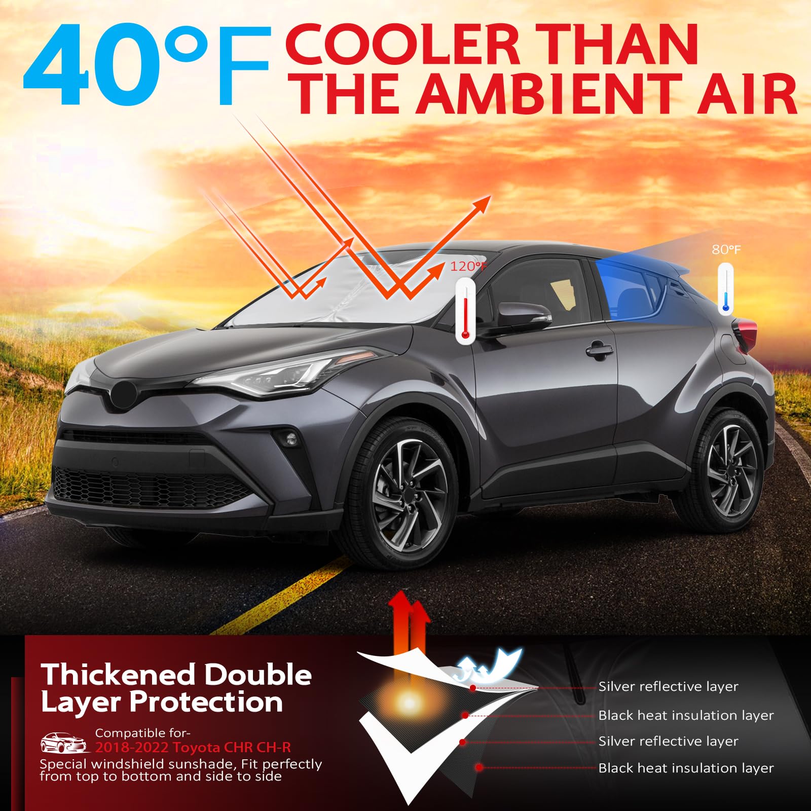 Kayzt Windshield Sun Shade For 2018-2023 Toyota Chr Ch-R Suv Foldable Sunshade Front Window Custom Fit Car Accessories