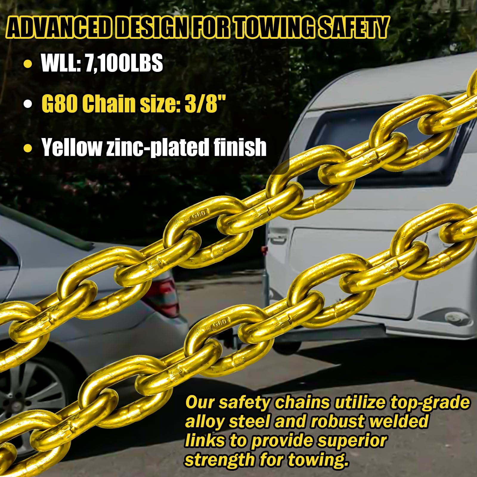 Fithoist G80 Trailer Safety Chain 36 Inch | Tow Chain With 3/8 Clevis Snap Hook & Chain Retainer | 2-Pack Heavy Duty Chain Wll 2