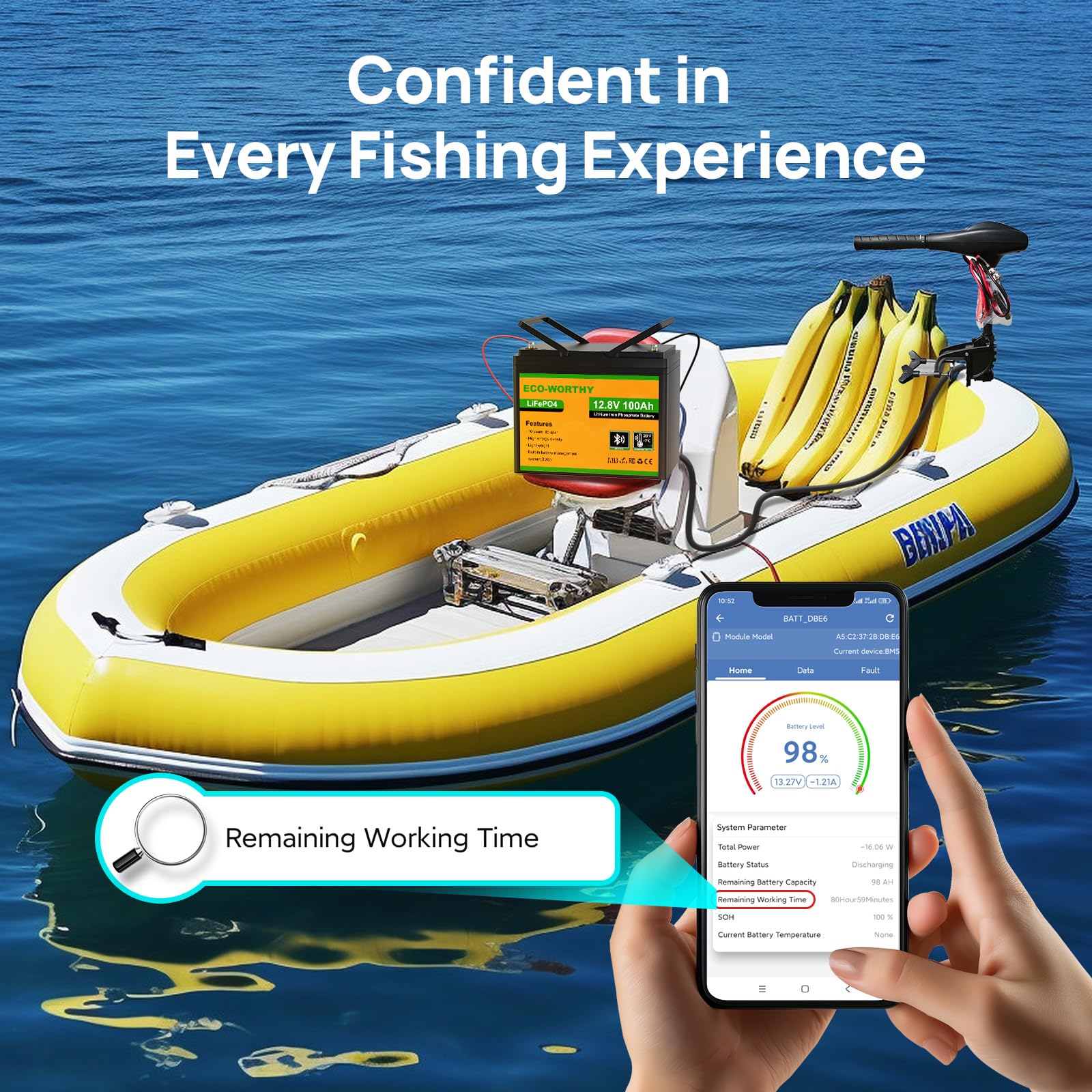 ECO-WORTHY 12V 100AH LiFePO4 Lithium Battery with BMS for RV, Marine, Solar Off-Grid Backup Power