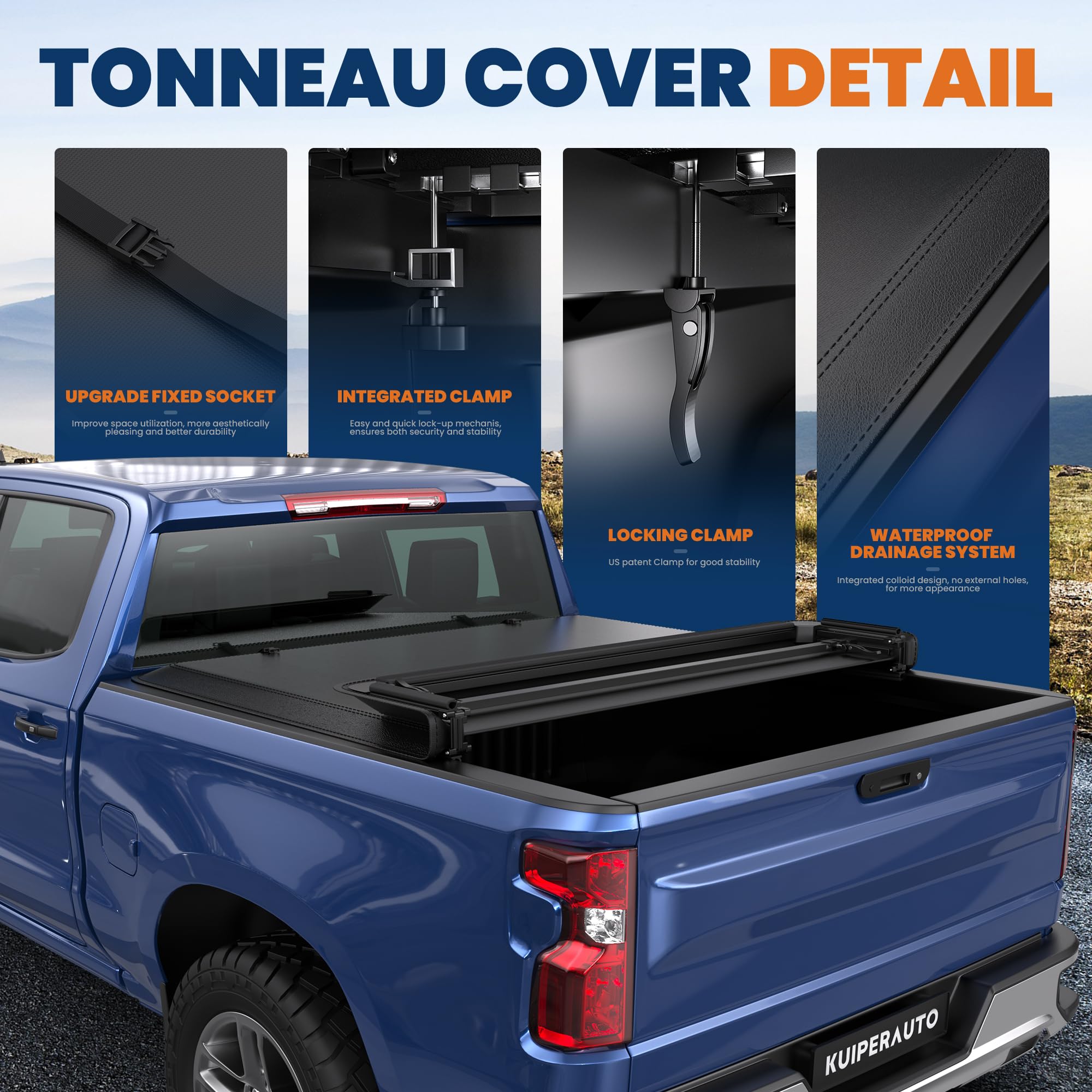 KUIPERAUTO 6.5FT Quad Soft Truck Bed Tonneau Cover Compatible for 14-18 Chevy Silverado/GMC Sierra 1500 |15-18 Silverado/Sierra