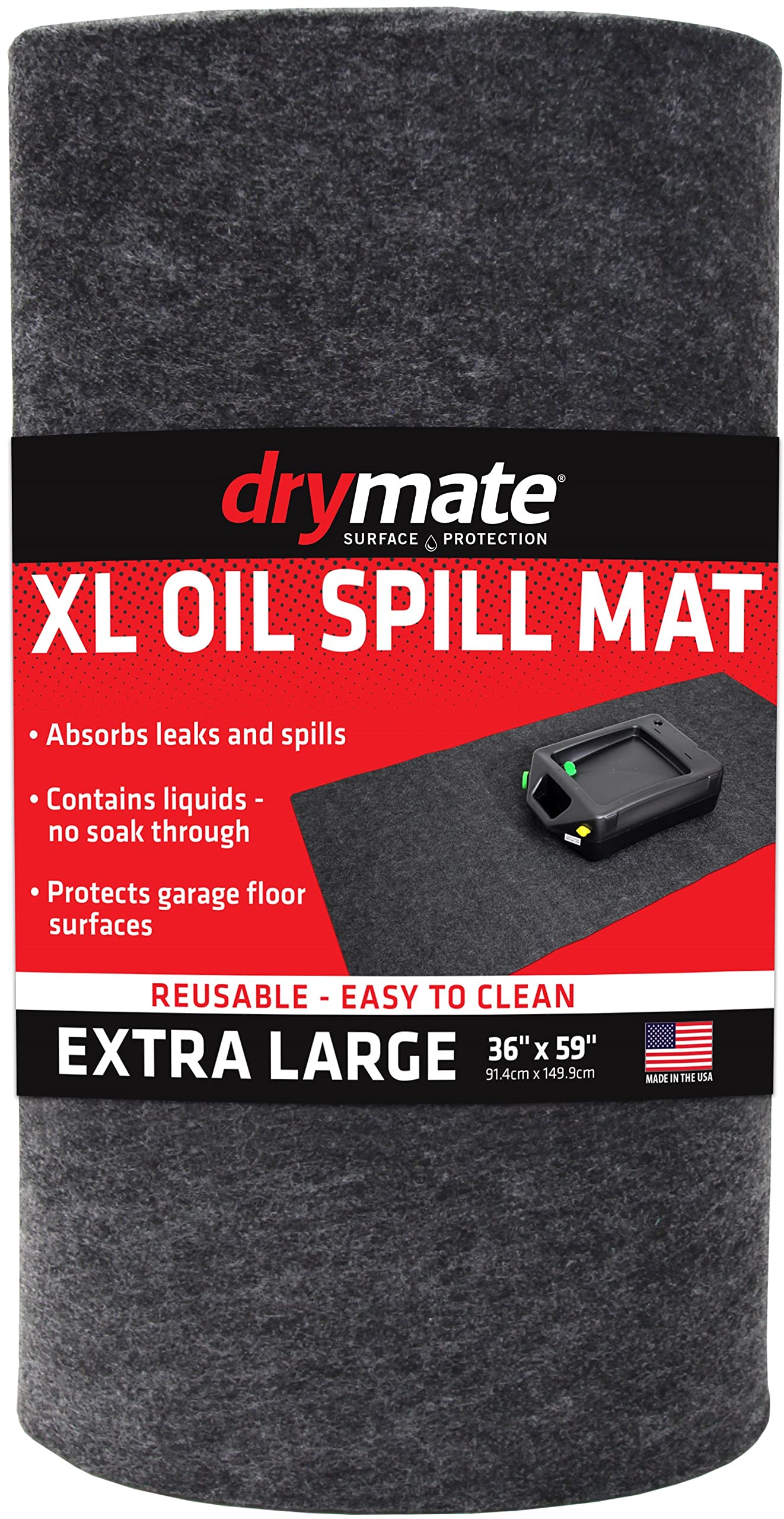 Drymate Xl Oil Spill Mat (36'' X 59''), Premium Absorbent Oil Pad, Reusable, Washable, Durable, Waterproof Backing Contains Liqu