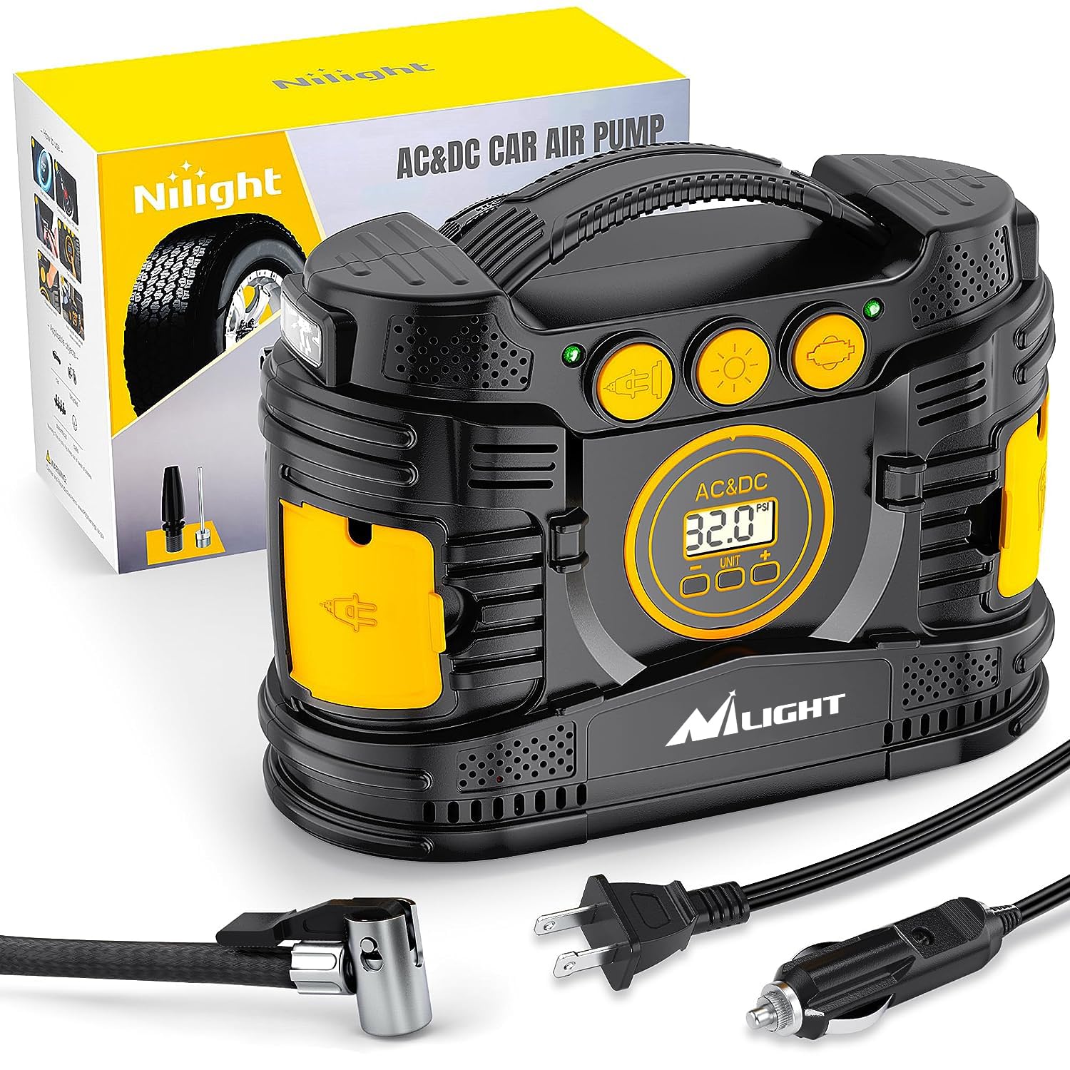 Nilight Tire Inflator Portable Air Compressor Dual Power For Car 12V Dc And Home 110V Ac Tire Pump W/Tire Pressure Gauge Fast In