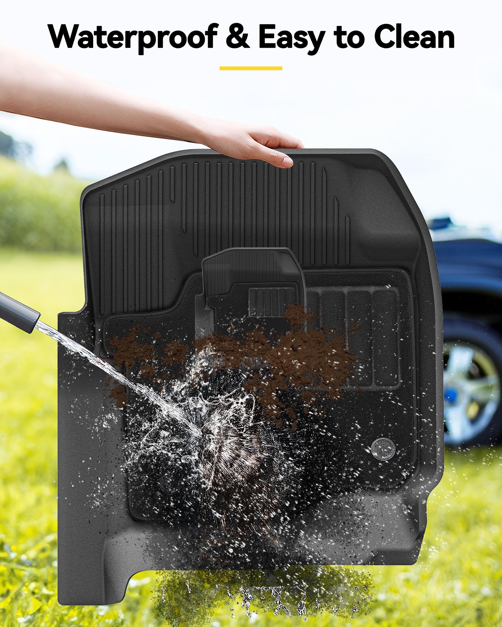 3W Floor Mats & Front Carpet For Ford Super Duty F-250 & F-350 & F-450 & F-550 (2017-2024 Crew Cab), All-Weather Storage Tpe 1St