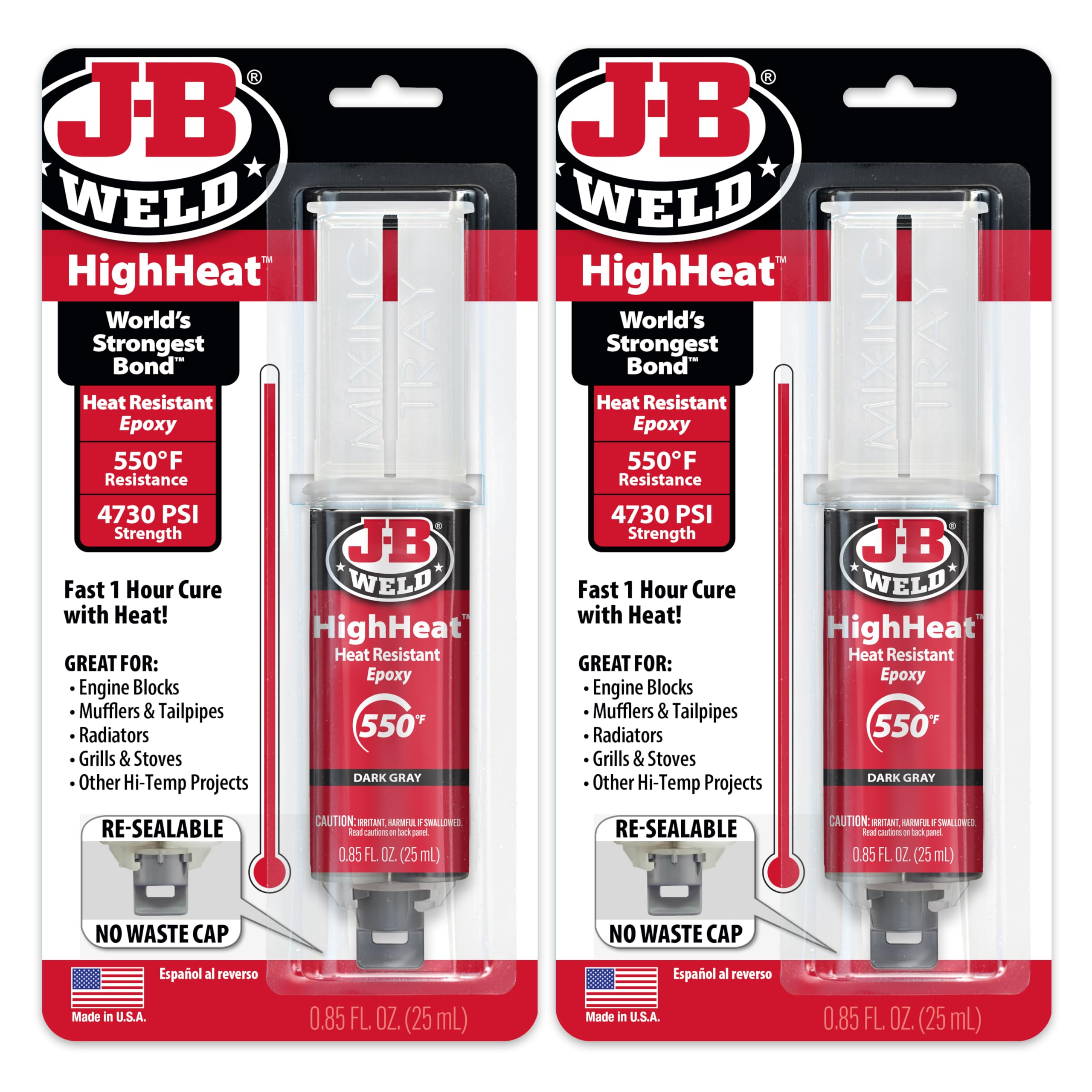 J-B Weld High Heat Syringe, Dark Grey - 25ml 2 Pack