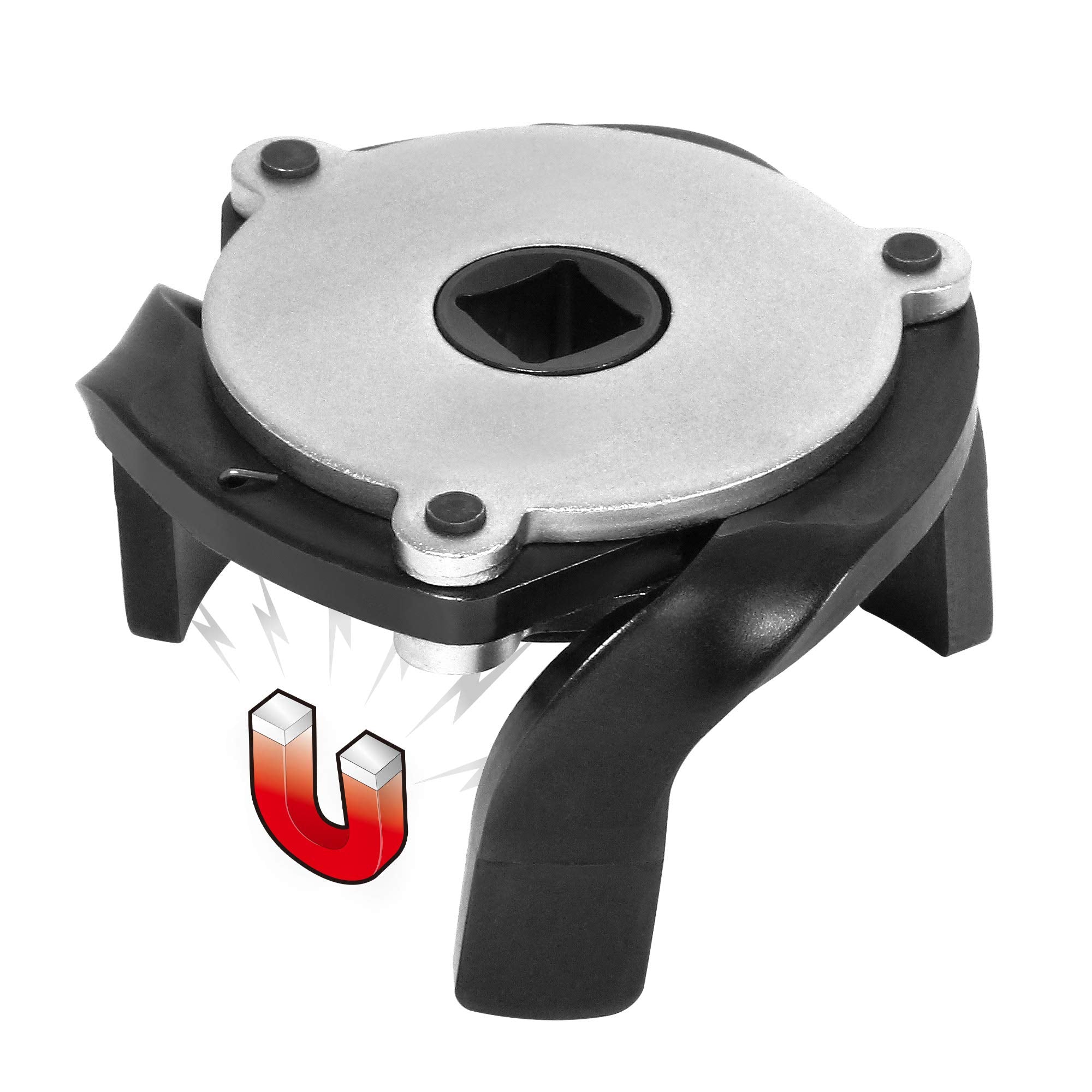 Powerbuilt Universal and Auto-Adjusting Spider 3 Jaw Oil Filter Wrench, 2-5/16 to 3-9/16 (60mm to 90mm) Range, Built-in Magnets 