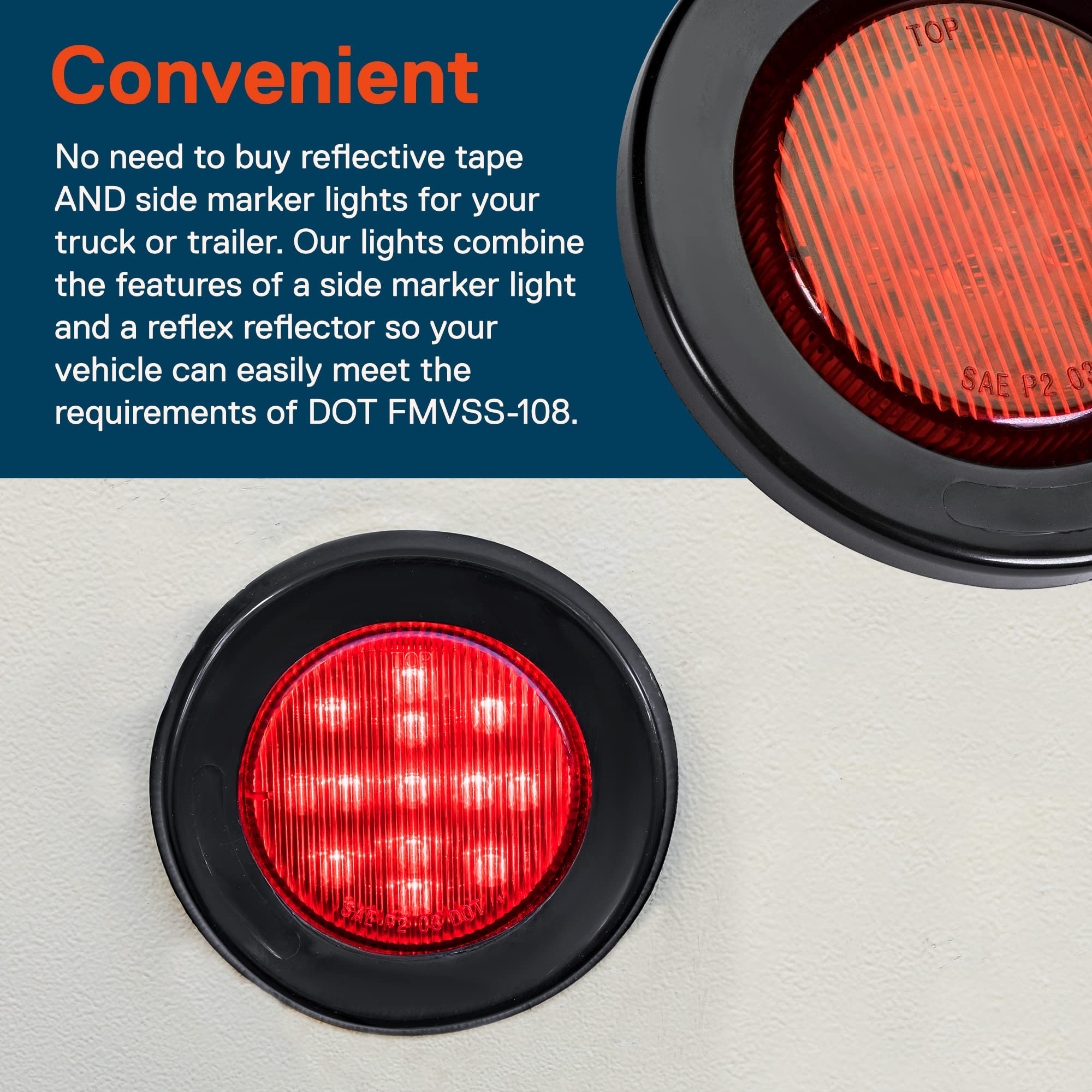 8Pc 2.5'' Red Round Trailer Led Clearance Marker Lights [Dot Fmvss 108] [Sae P2] [Reflector Lens] [Grommet] [Flush-Mount] [Water
