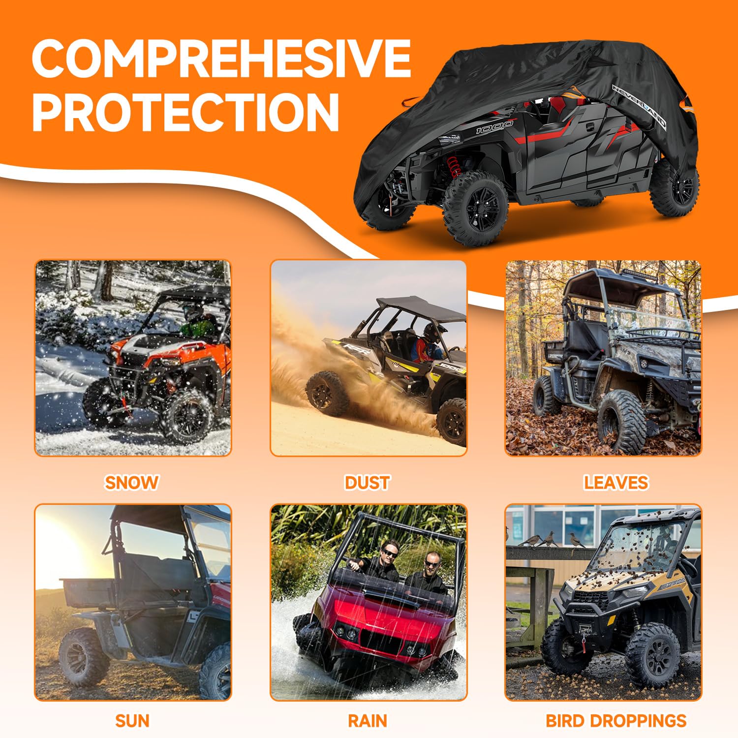 NEVERLAND UTV Cover Heavy Waterproof Denier Oxford Cloth for Polaris RZR Yamaha Can-Am Defender Kawasaki Ranger Cover 4-6 Passen