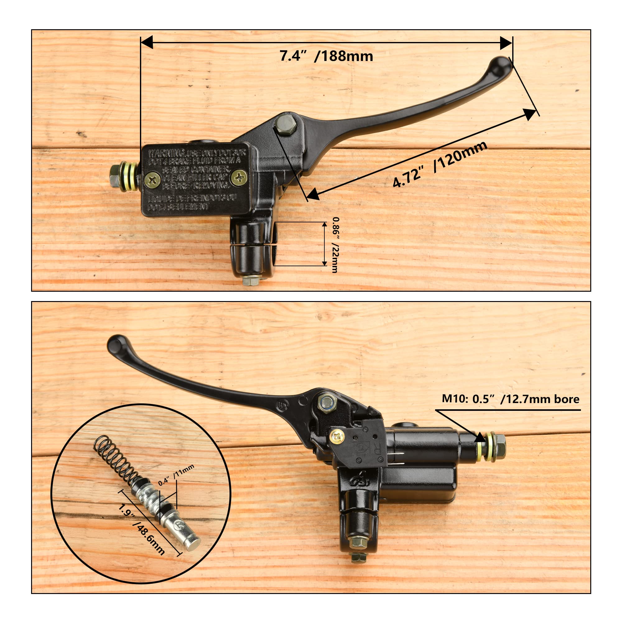RUTU Right Hydraulic Brake Master Cylinder with Brake Lever - Replacement Disc Brake Parts for 50cc, 70cc, 90cc, 110cc, 125cc Ta