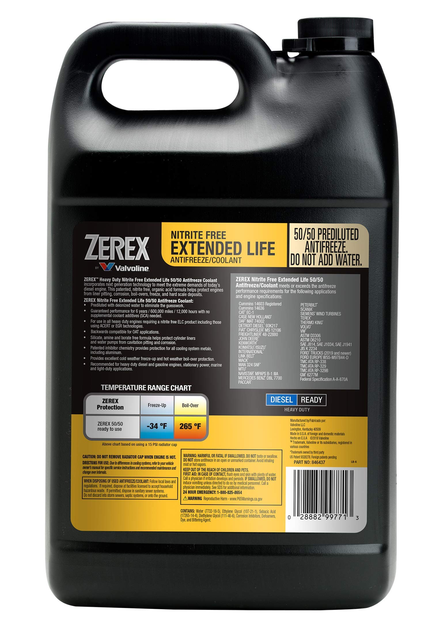 Zerex Extended Life Nitrite Free, Heavy Duty (Hd) 50/50 Prediluted Ready-To-Use Antifreeze/Coolant 1 Ga, Case Of 6