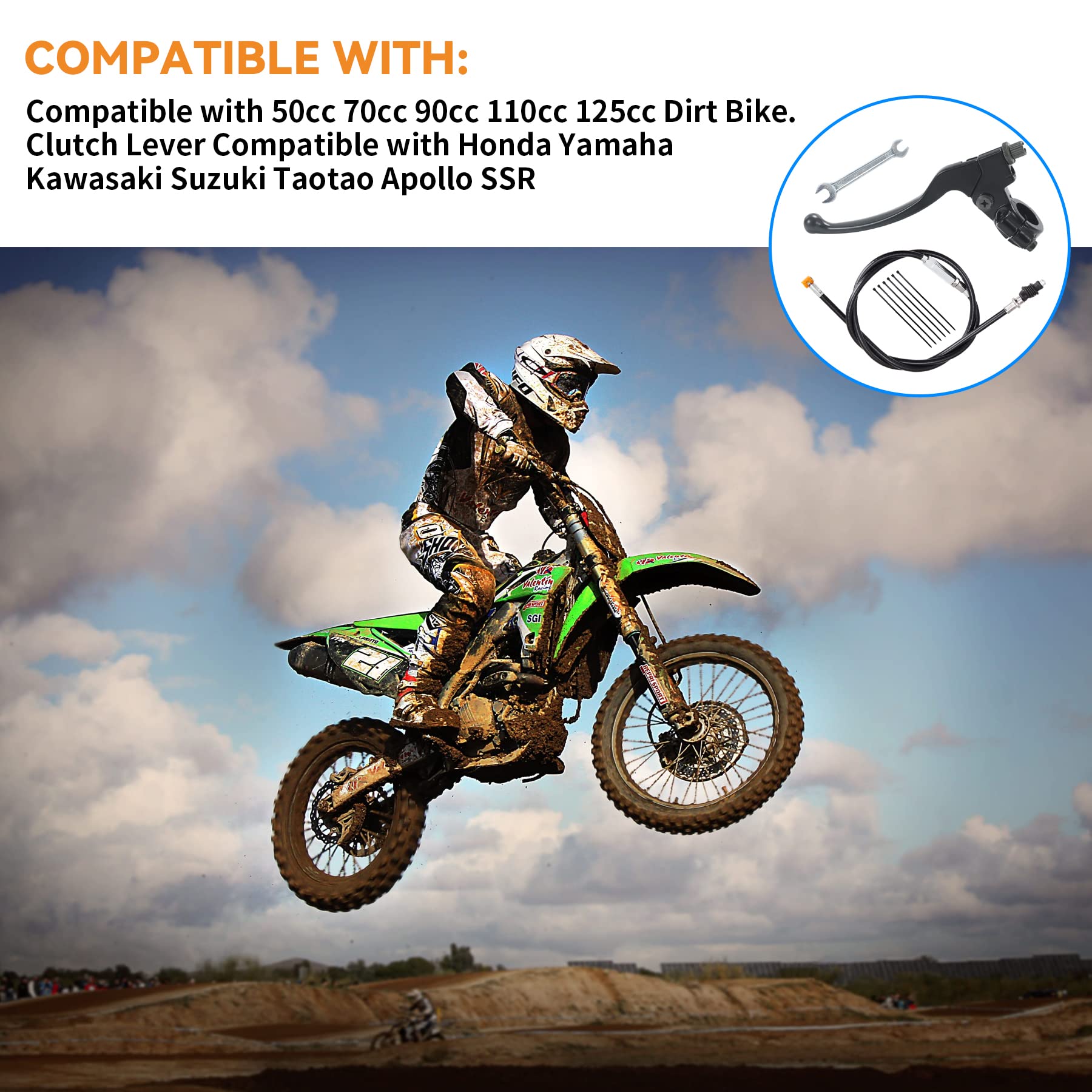 Stylemafia 7/8'' Handlebar Left Clutch Lever and 39'' Clutch Cable with Adjuster Compatible with 50cc 70cc 90cc 110 cc 125cc Tao