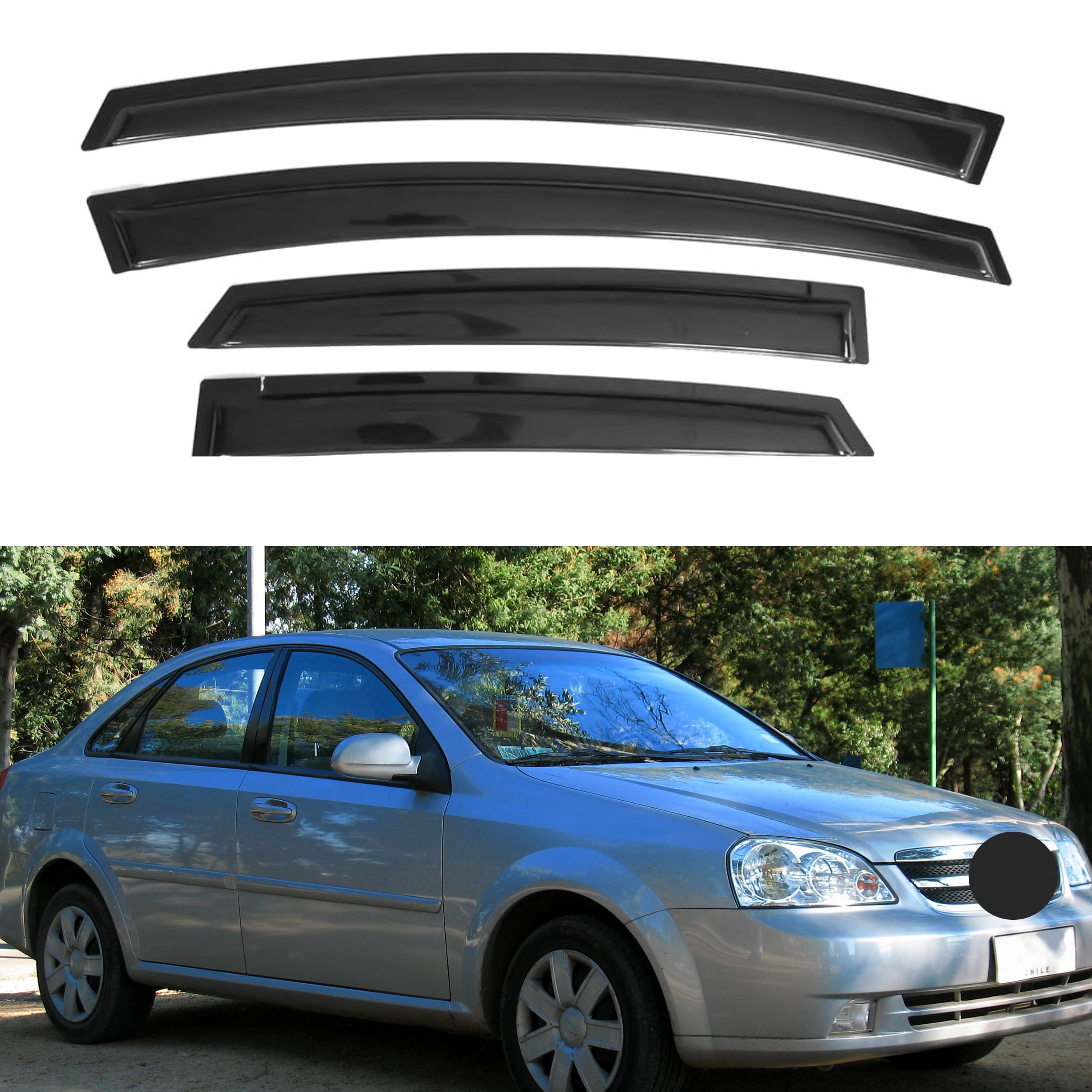 Ig Window Visor For Chevy Chevrolet Optra Sedan 2004-2010, Rain Guard Tape-On Extra Durable Sun Wind Side Vent Window Deflector,