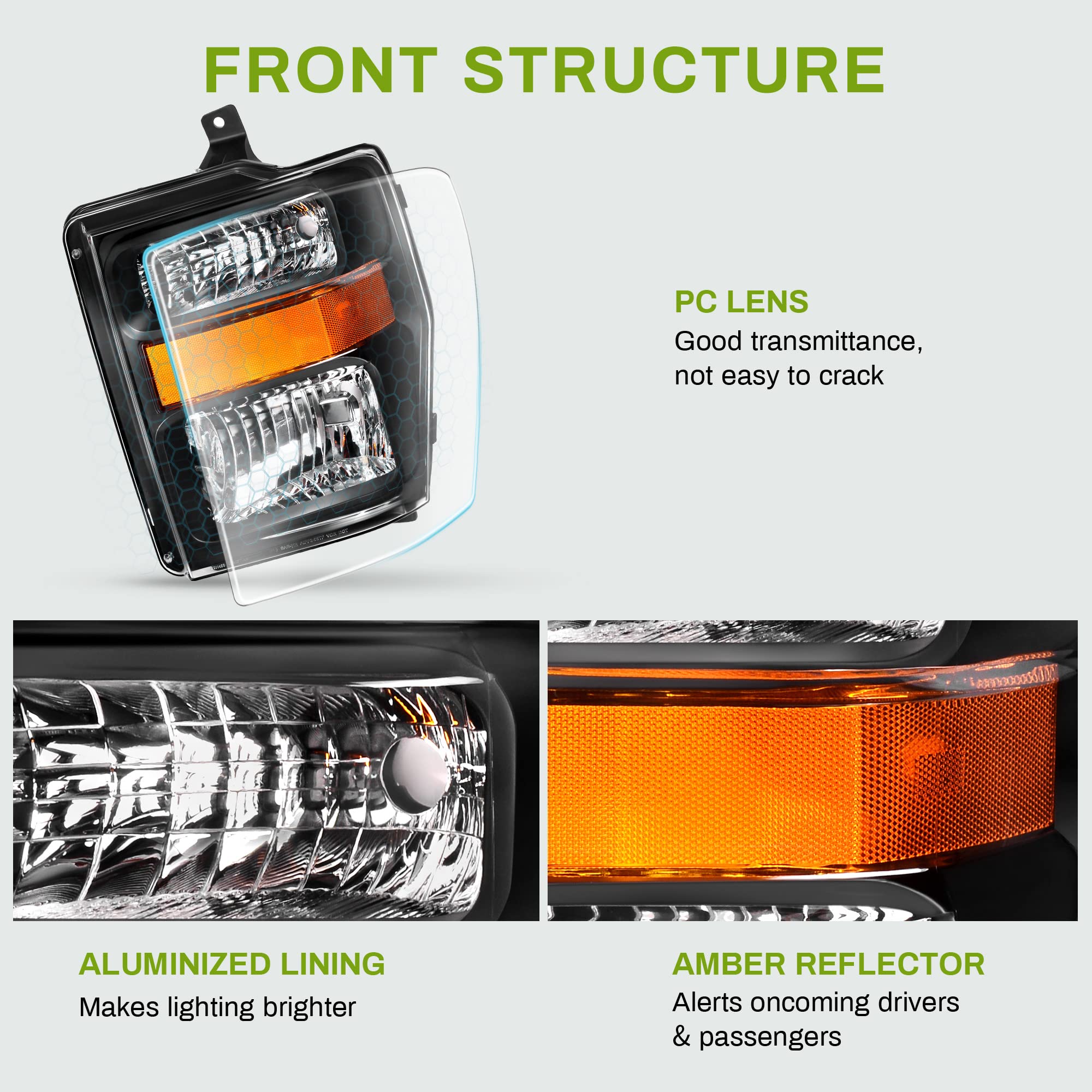 Autosaver88 Headlight Assembly Compatible With 2008-2010 Ford F250 F350 F450 Super Duty Headlamp Chrome Housing Clear Len