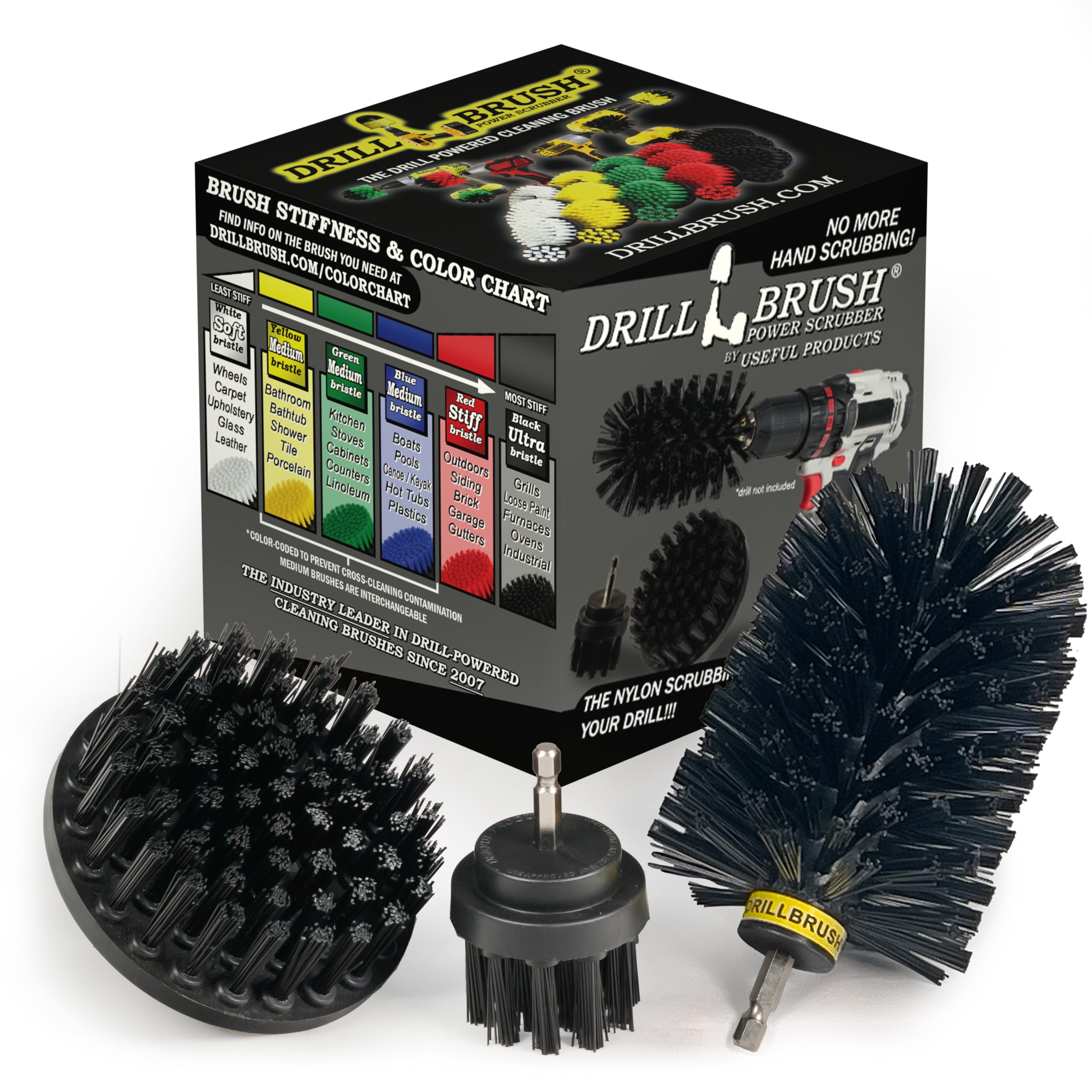 Grill Cleaning Brush Drill Attachment Set - BBQ Brush Cleaning Attachments for Power Drill -Ultra Stiff Black Cleaning Drill Bru
