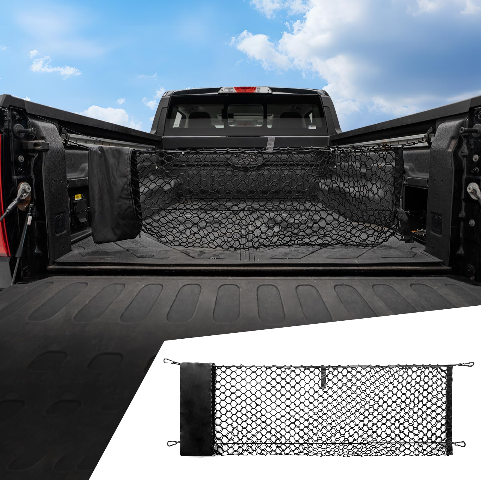 Maxzina Cargo Net Compatible With 2022-2025 Ford Maverick Truck Bed Cargo Net With Storage Bag 3.28'  1.15' Double Layer Envelop
