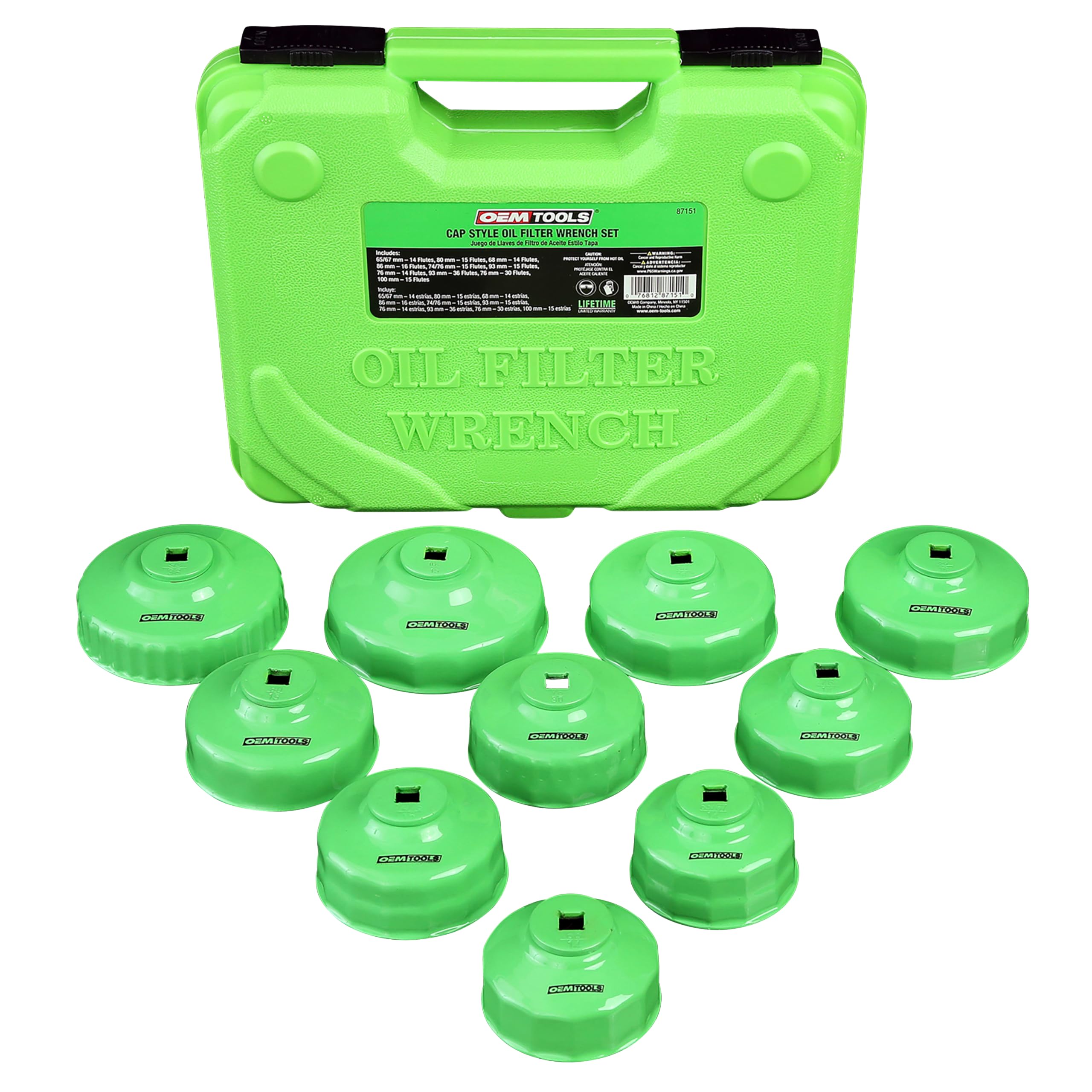 OEMTOOLS 87151 10-Piece Oil Filter Wrench Set, Oil Filter Removal Set Fits 3/8 Ratchet for Efficient Oil Filter Removal, Non-Sli