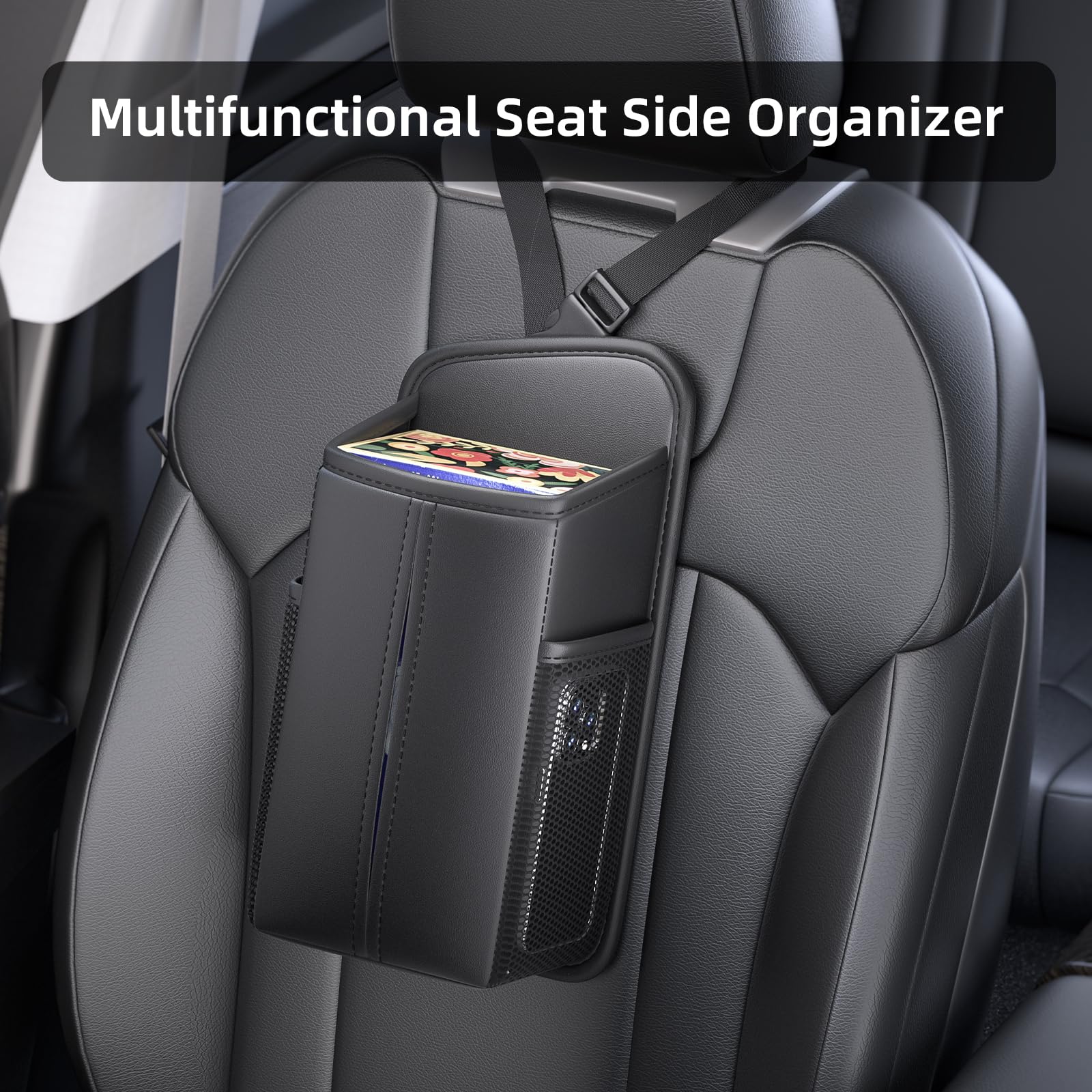 KEQMILAD Kleenex 120 Count Tissue Holder - Rectangular Car Seat Storage Box With Mesh Bag, Hanging Bag, Practical Accessory - Bl