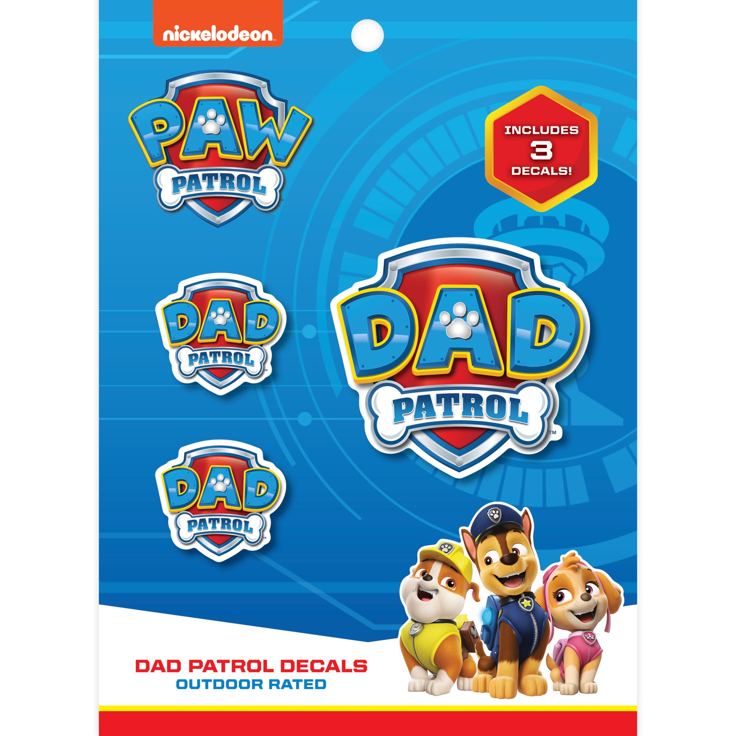 Paw Patrol Dad Patrol Decals - Set Of 3 Dad Patrol Badge Vinyl Stickers For Truck Water Bottle Bike Helmet Laptop Skateboard - O