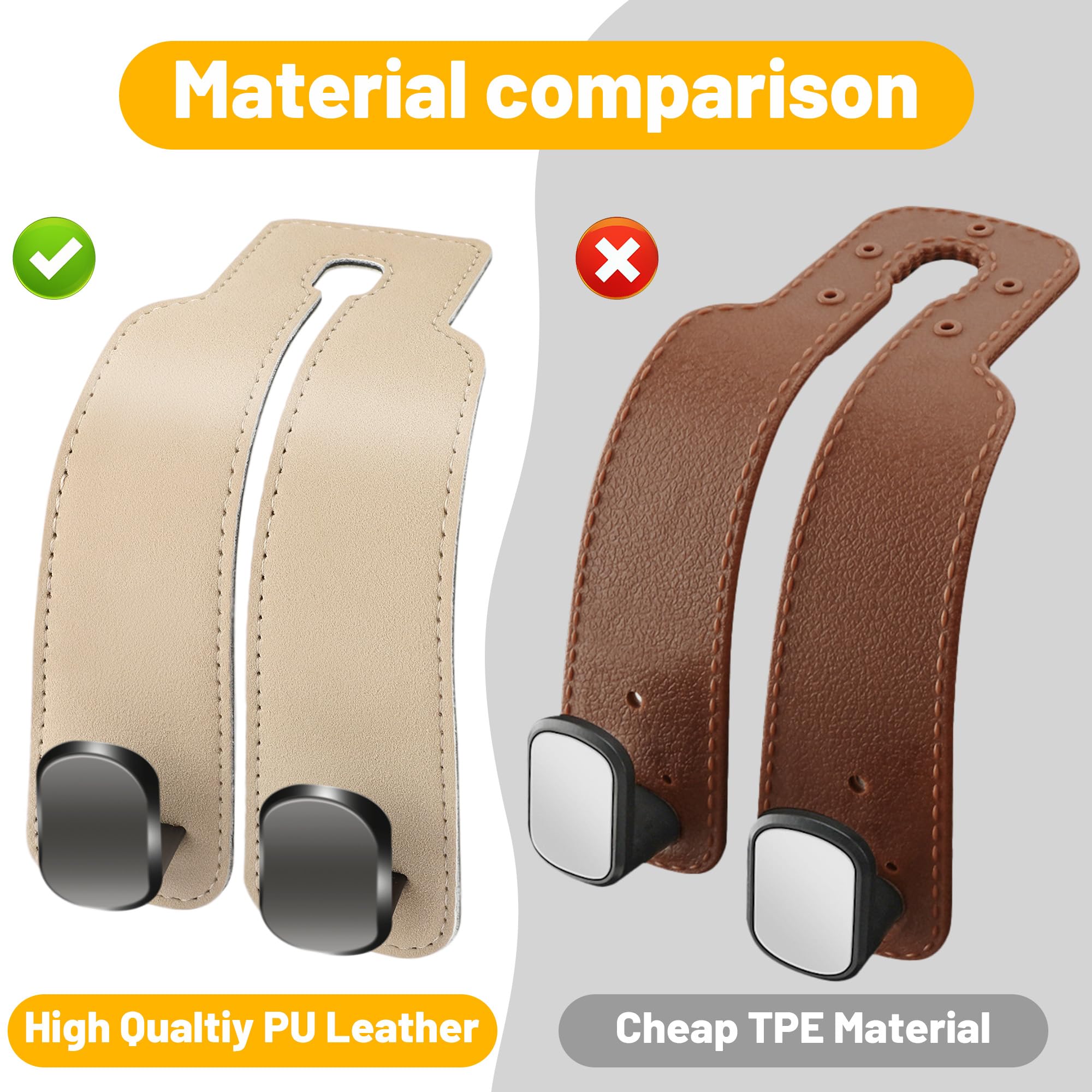 Amelity Car Seat Hooks For Headrest, Car Back Seat Headrest Hooks, Car Seat Hooks For Purses And Bags, Headrest Hooks (Beige-4 P