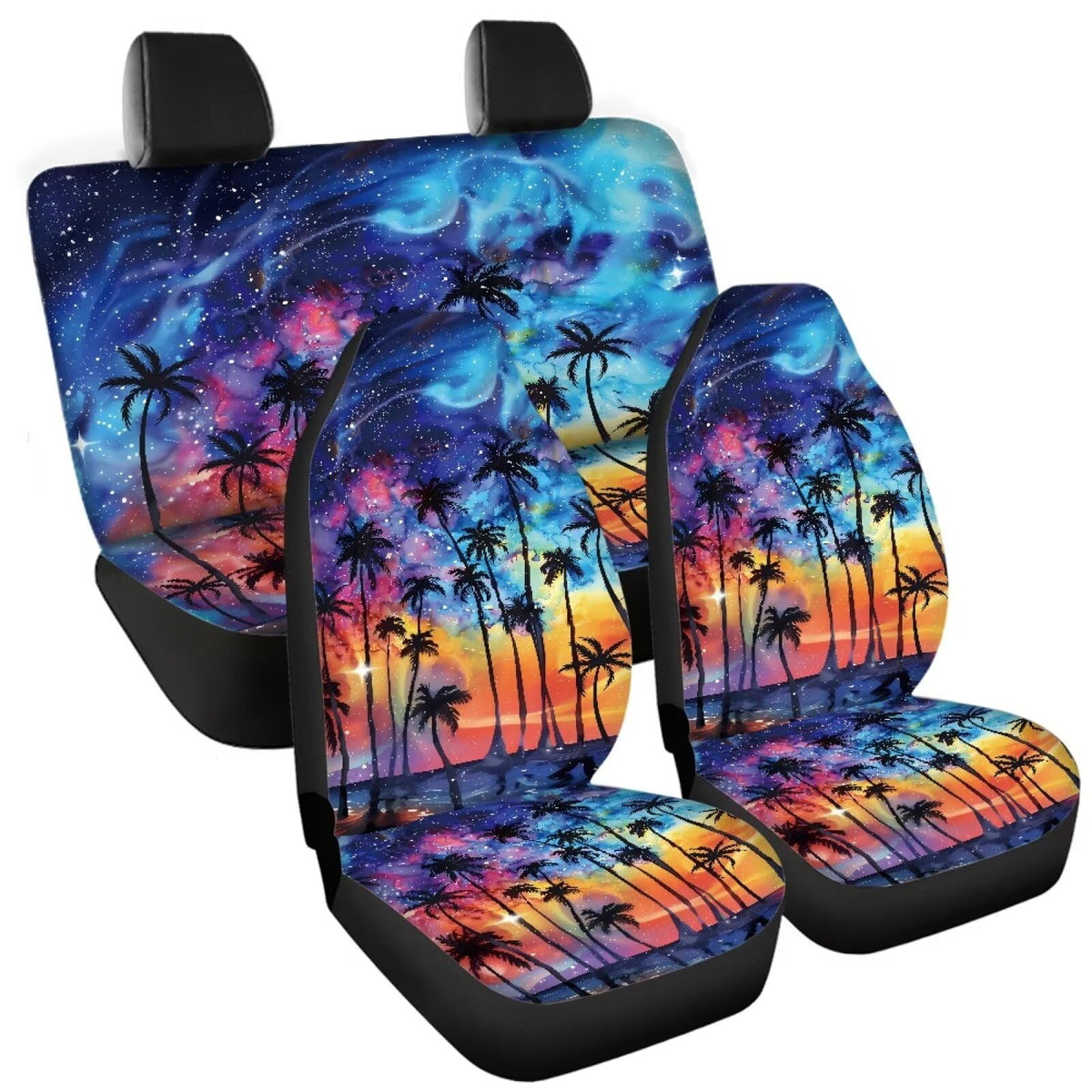 Tomeusey Universal Car Seat Covers, Starry Sky Palm Front & Rear Seat Protective Cover 4 Pieces, Sweatproof Vehicle Interior Sea