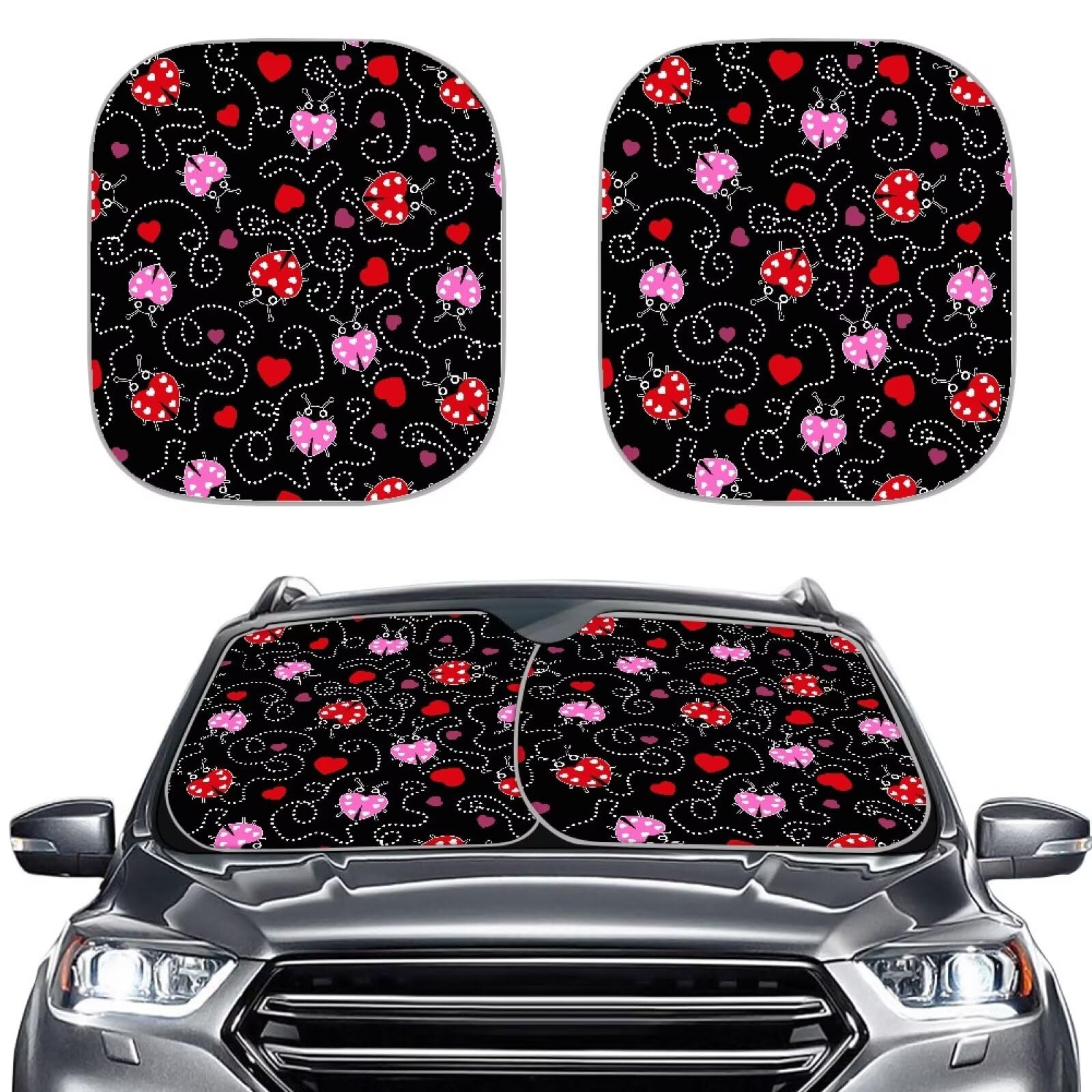 Huisefor Ladybug Print Car Windshield Sunshade For Women Foldable Car Sun Shade For Front Windshield Easy To Install Automotive