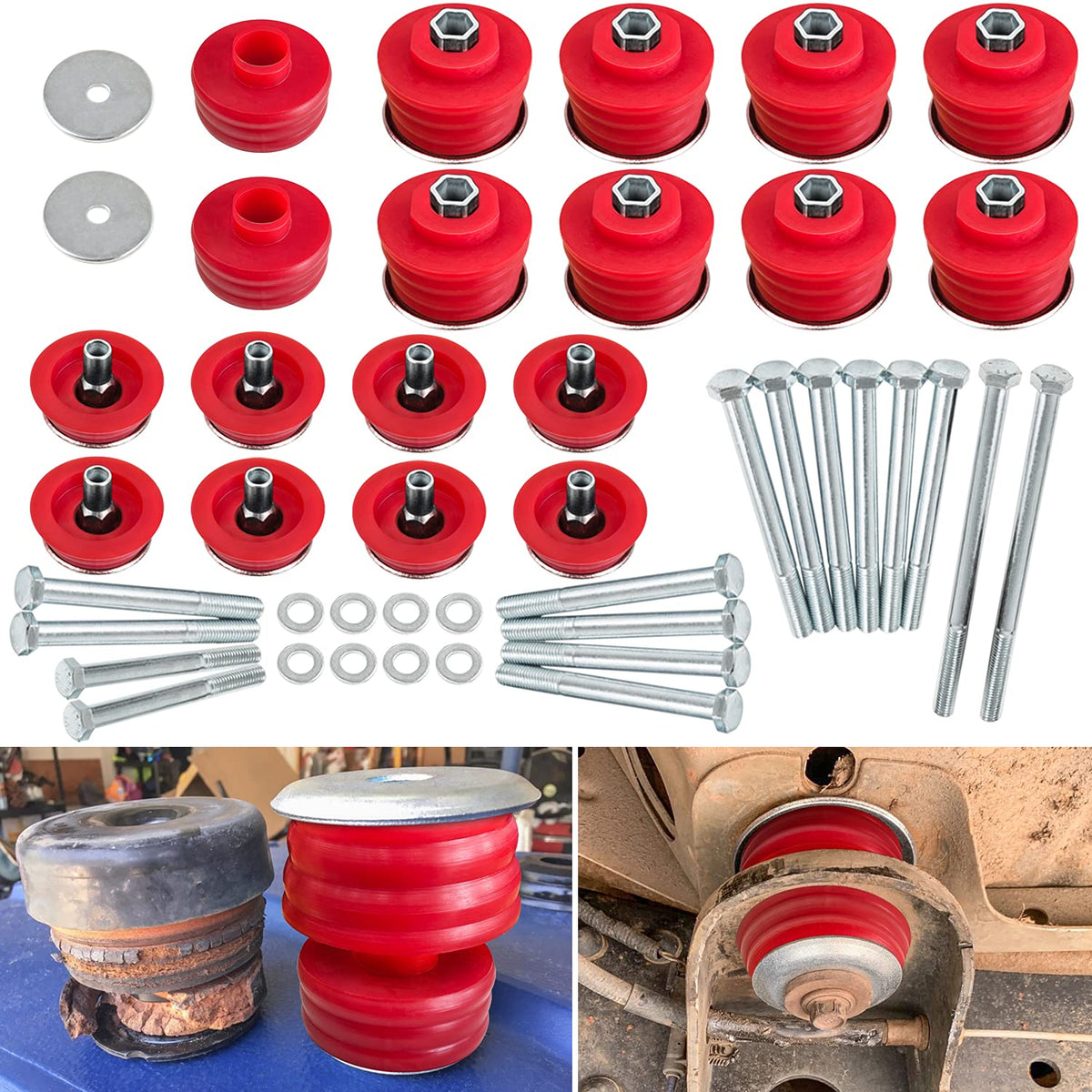 Kf04060Bk Body Mount Bushing Kit For Ford F250 F350 Super Duty 2008-2016 2Wd 4Wd Polyurethane Body Cab Mounts & Steel Sleeves & Hardware (Red)