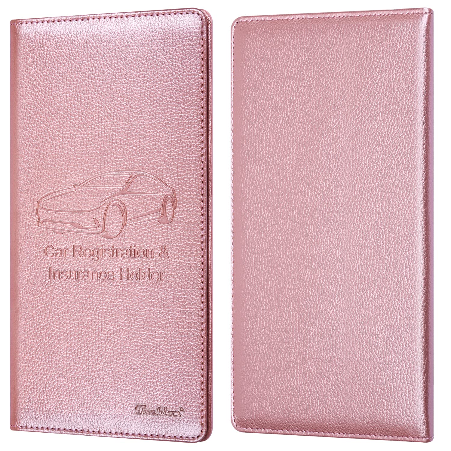 Techion Car Insurance And Registration Holder, 9.5 X 5 Inch Pu Leather Vehicle Glove Box Organizer Wallet Case For Insurance Card, Driver License, Paperwork - Rose Gold