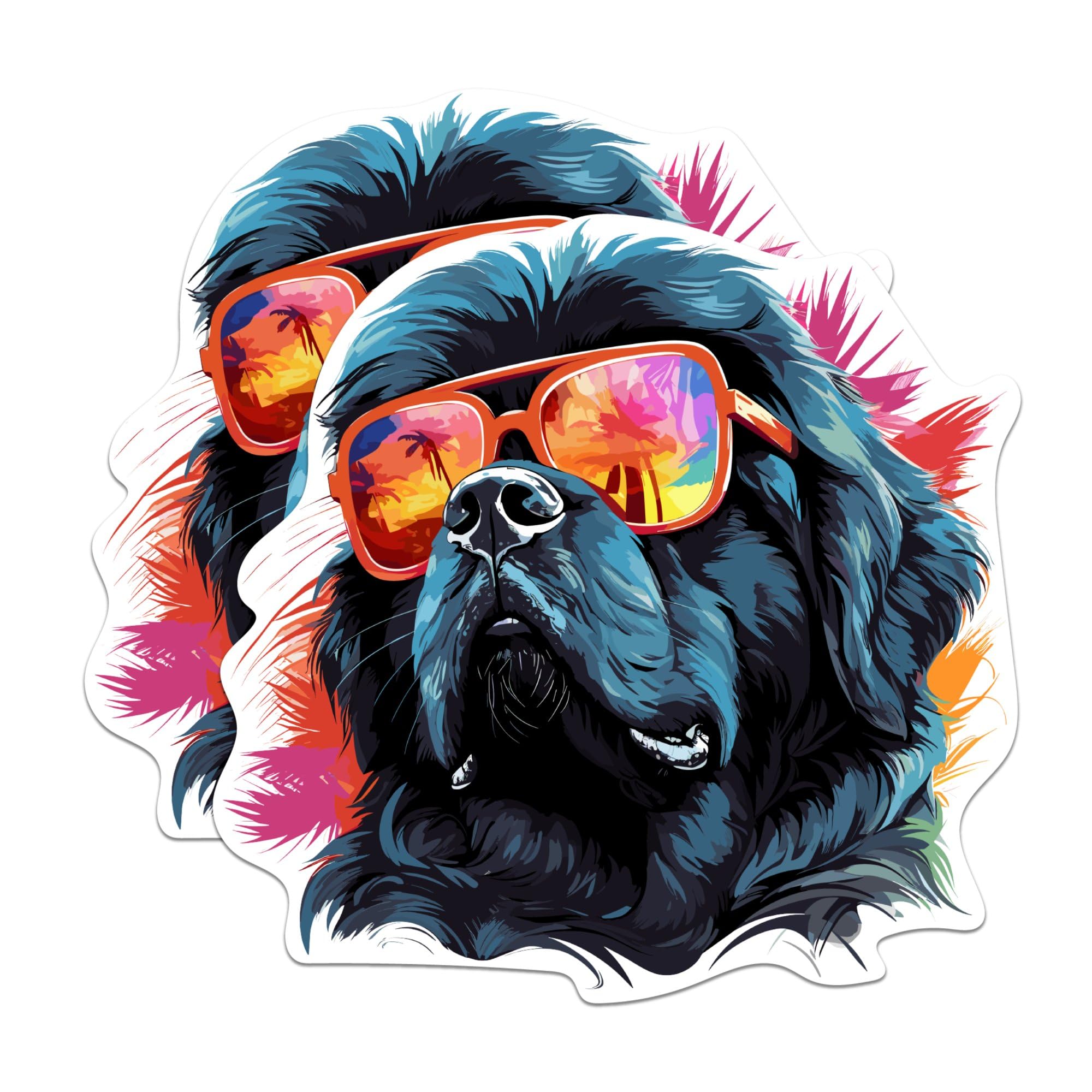 (2 Pack) Newfoundland Dog Stickers - Newfoundland with Sunglasses - Choose FromOver 100 Dog Breeds - 5 Inches On Longest Side - 