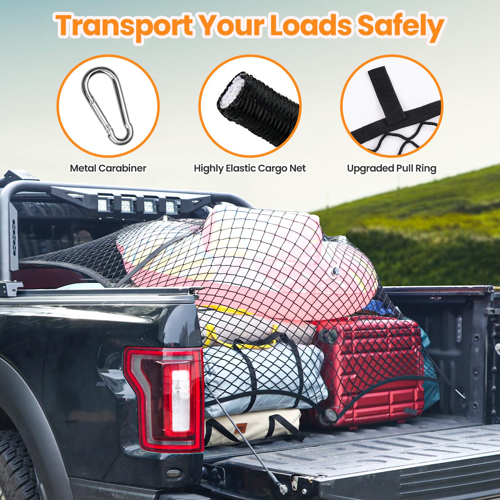 Truck Bed Net, Highly Elastic Cargo Net for Pickup Truck Bed, Stretchable Mesh Organizer for Pickup Trunk Bed, Suitable for Dail