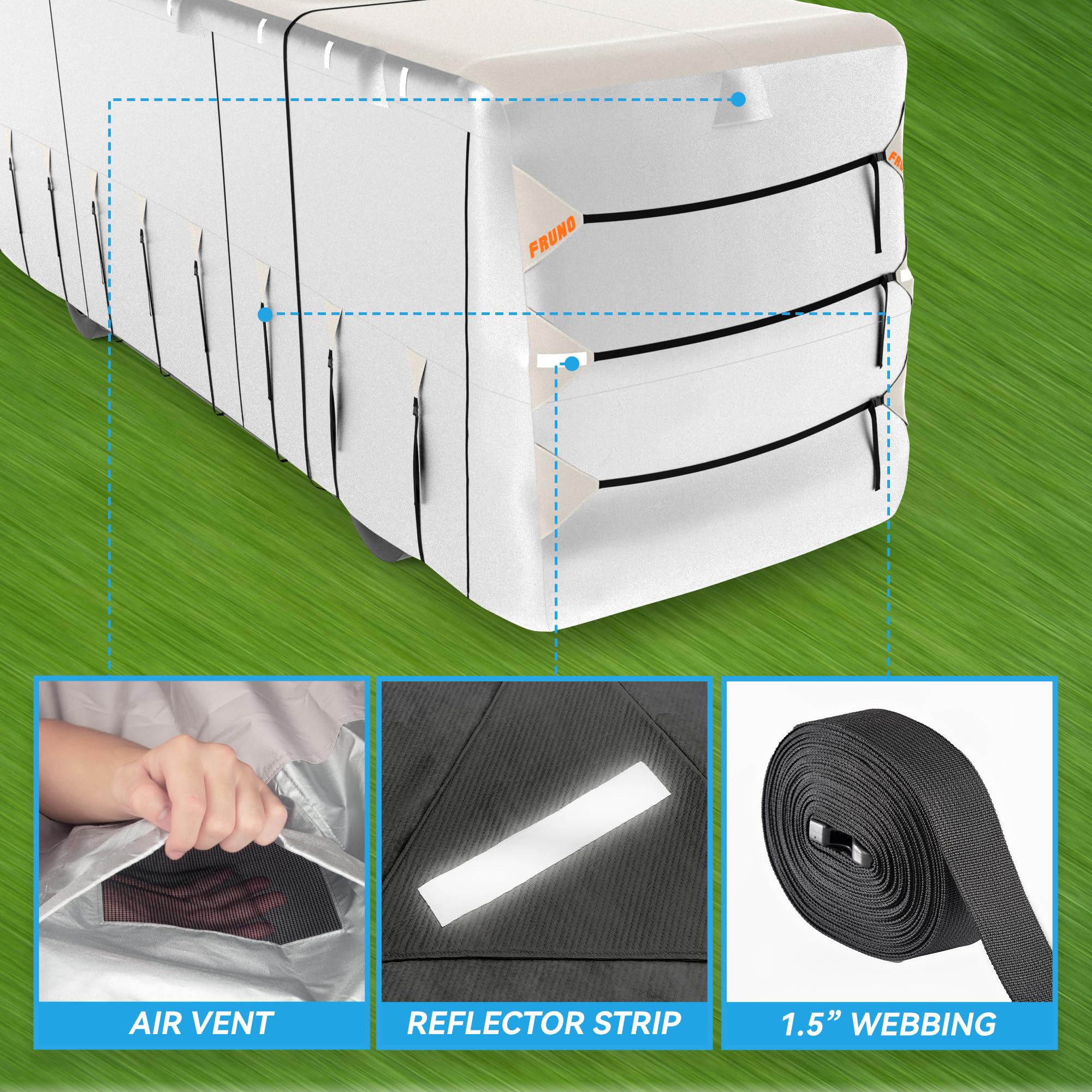 Fruno Oxford Fabric Class A Rv Cover Fits 40'-43' Waterproof Rip-Resistant Anti-Uv Motorhome Camper Cover For Winter Snow With J